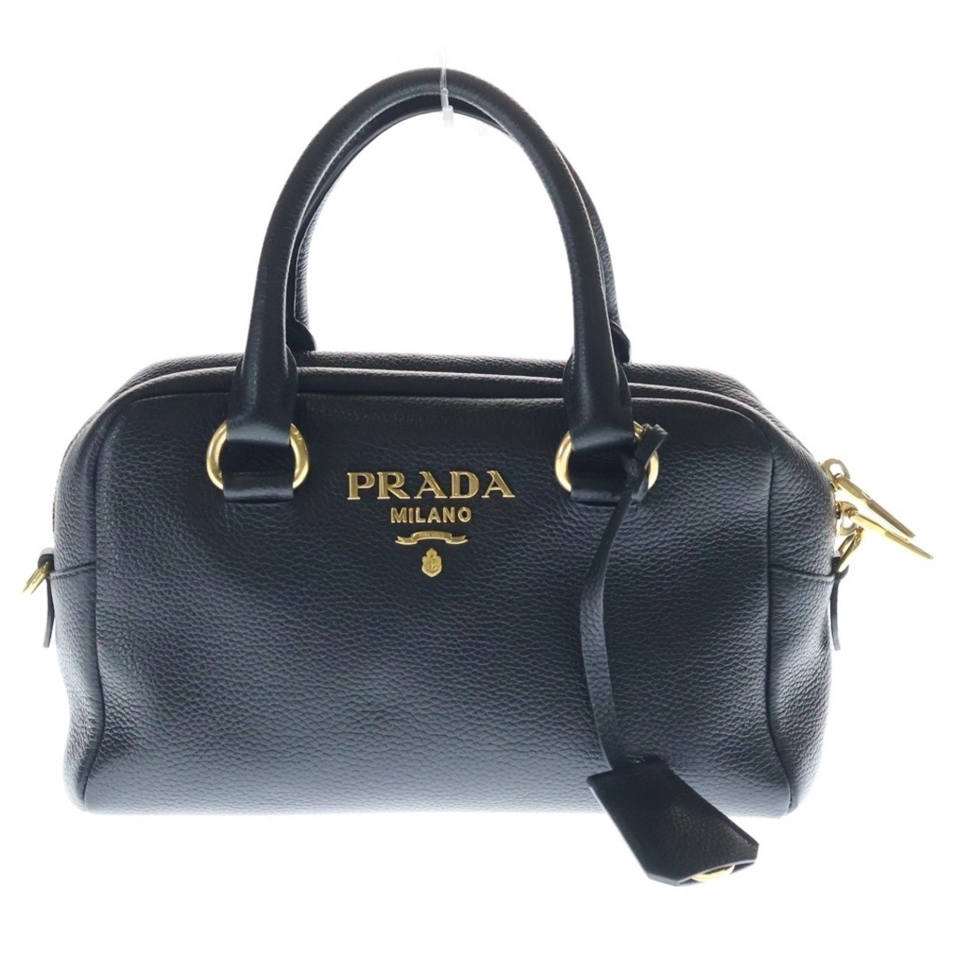 PRADA BAULETTO PELLE VITELLO PHENIX Leather Mini Handbag 1BB108 Black Used a4bc6