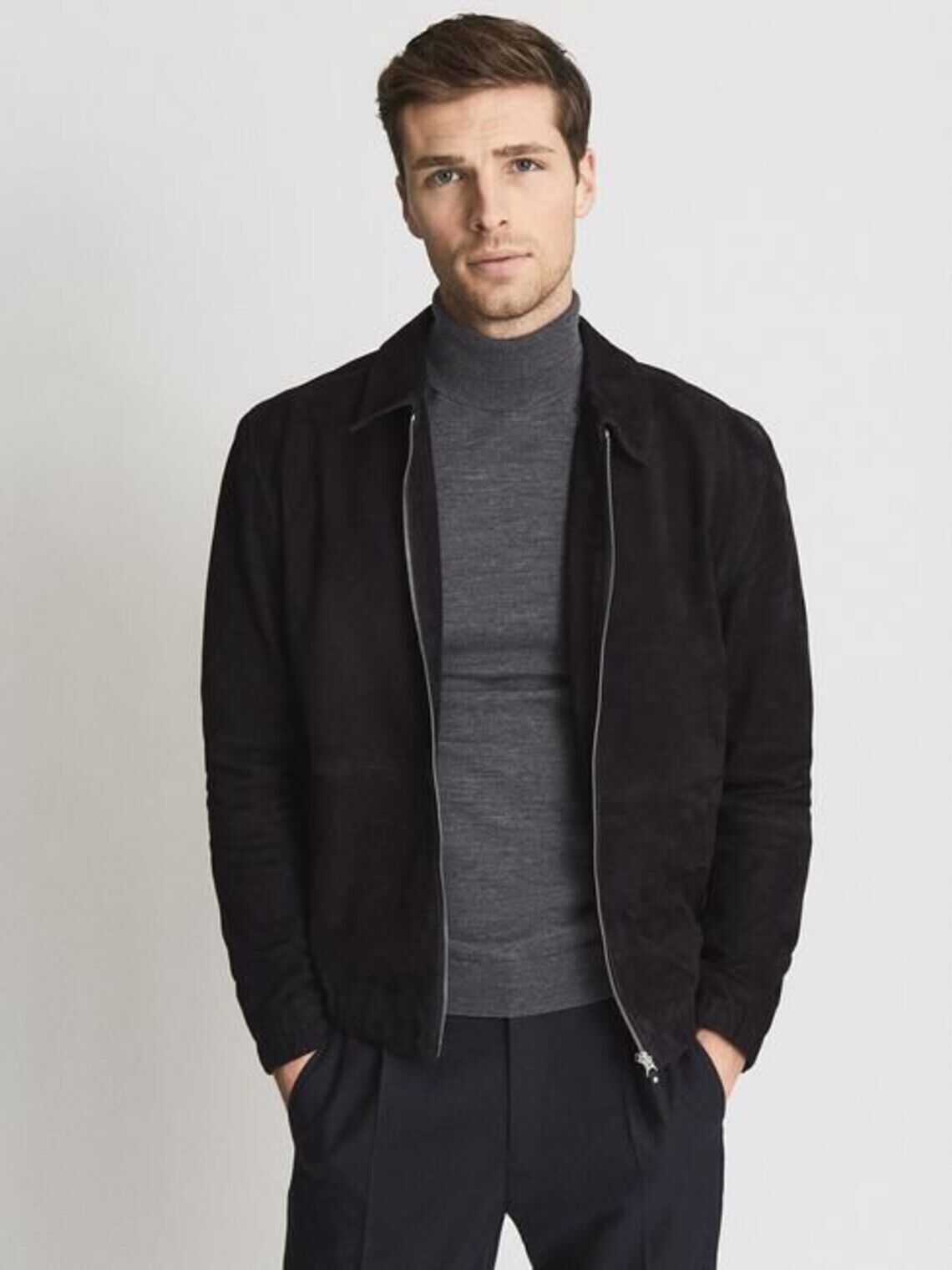 Men’s Black Bomber Leather Jacket Pure Suede Size S M L XL XXL Custom Made – 067
