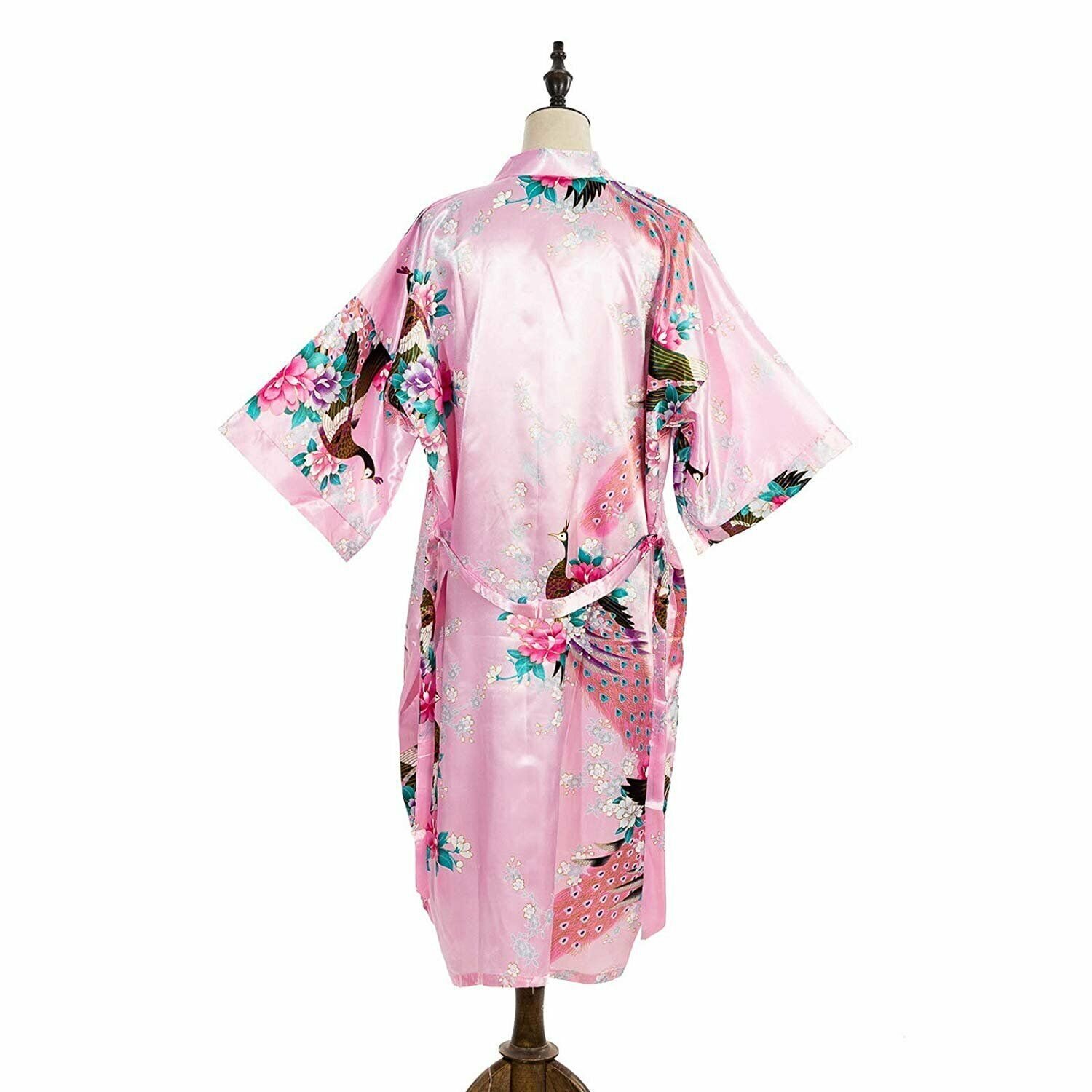 Asian Home Flower Peacock Satin Silk Kimono Robe, Dressing Gown, Bridal, Gift…