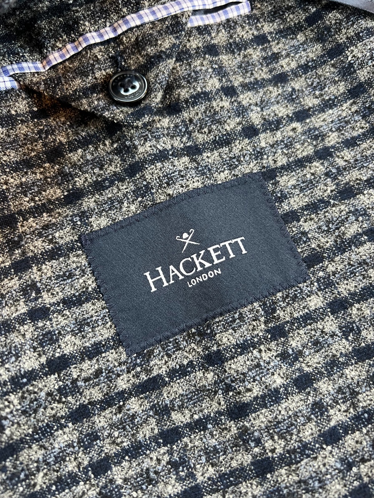 Hackett Grey & Blue Checked Boucle Cloth Unstructured Jacket RRP £650 – Size 40″