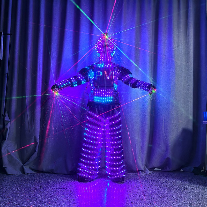LED Luminous Robot Illuminated Armor Suit Costume Helmet Gloves DJ Bar KTV Prop