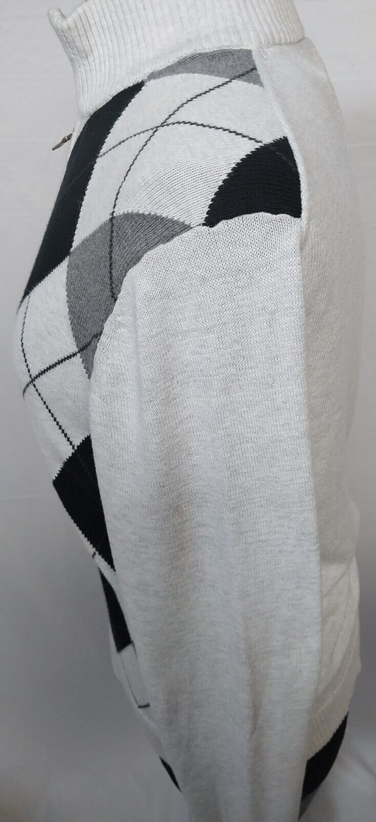 INC International Concepts Sweater Mens M White BLACK GRAY Argyle Full Zip