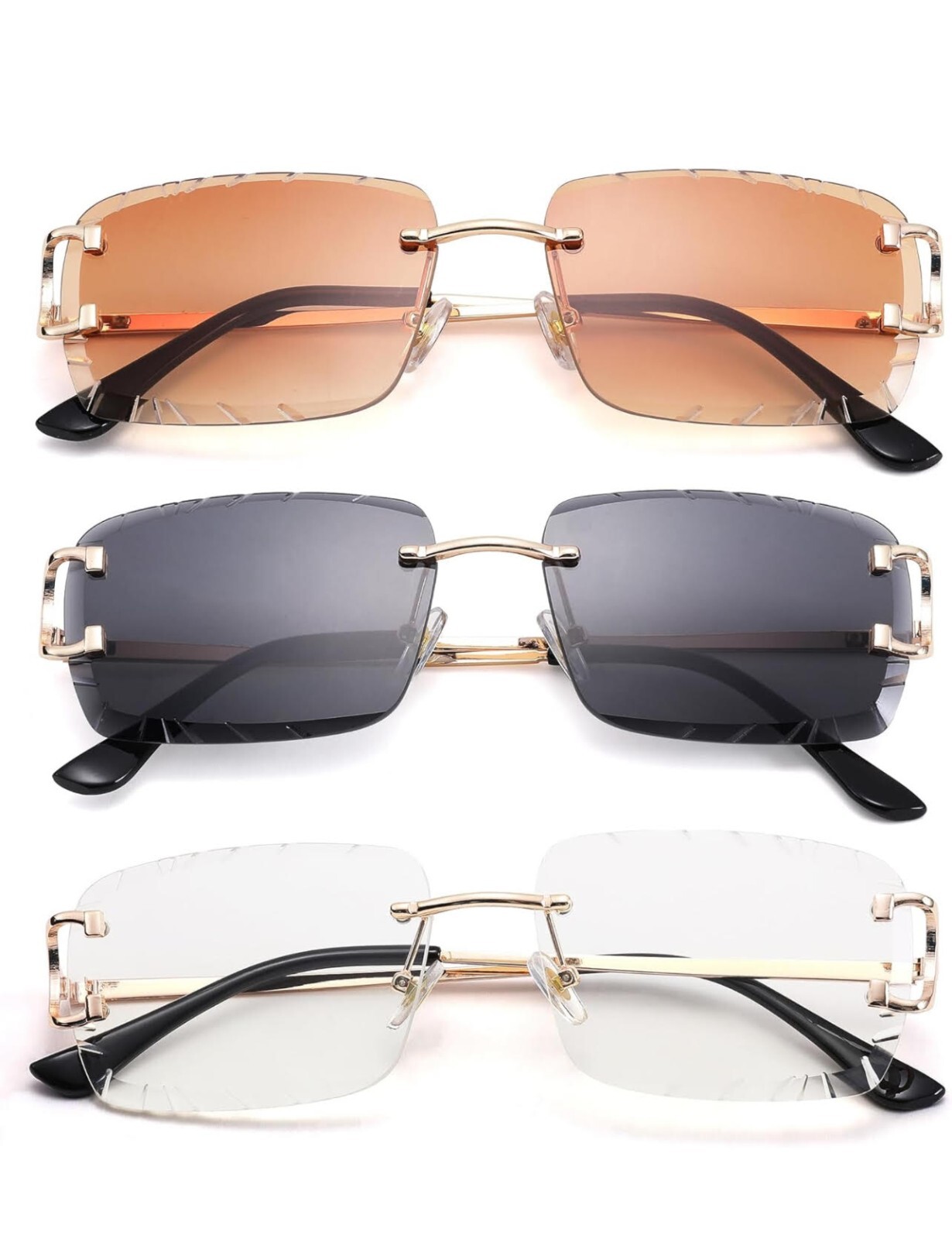 Sunglasses Framless Men Square Classic Retro Style Outdoor Hip Hop Migos Clear