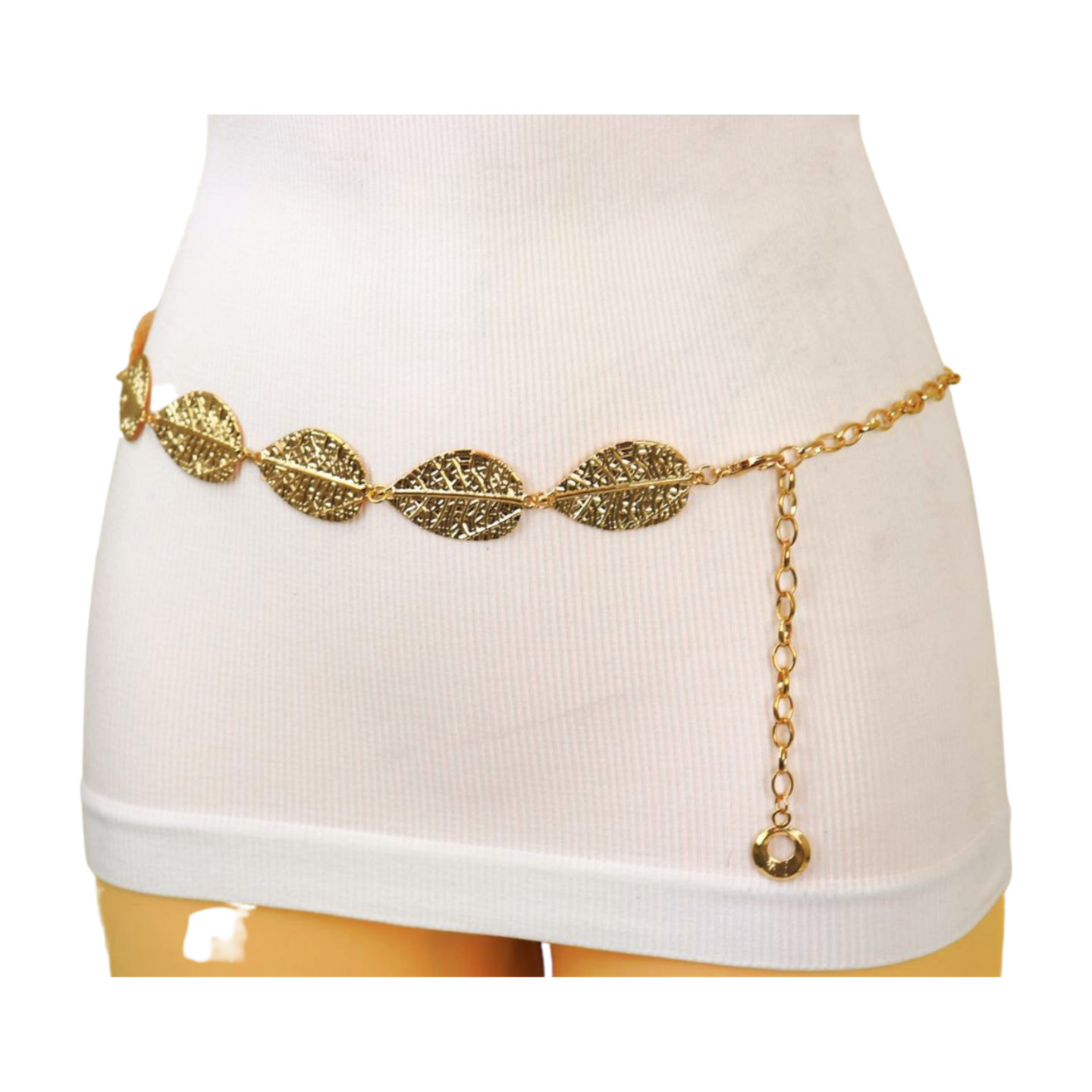 Women Gold Color Metal Chain Fashion Belt Hip High Waist Leaf Charms Size S M