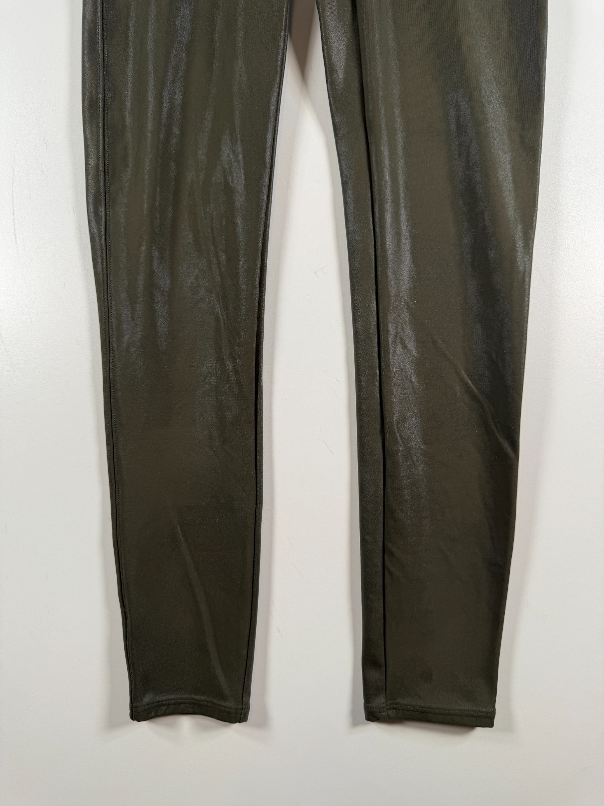 Spanx Womens High Waist Faux Leather Nylon Leggings Gym Green Sz XL 13.5×27.5