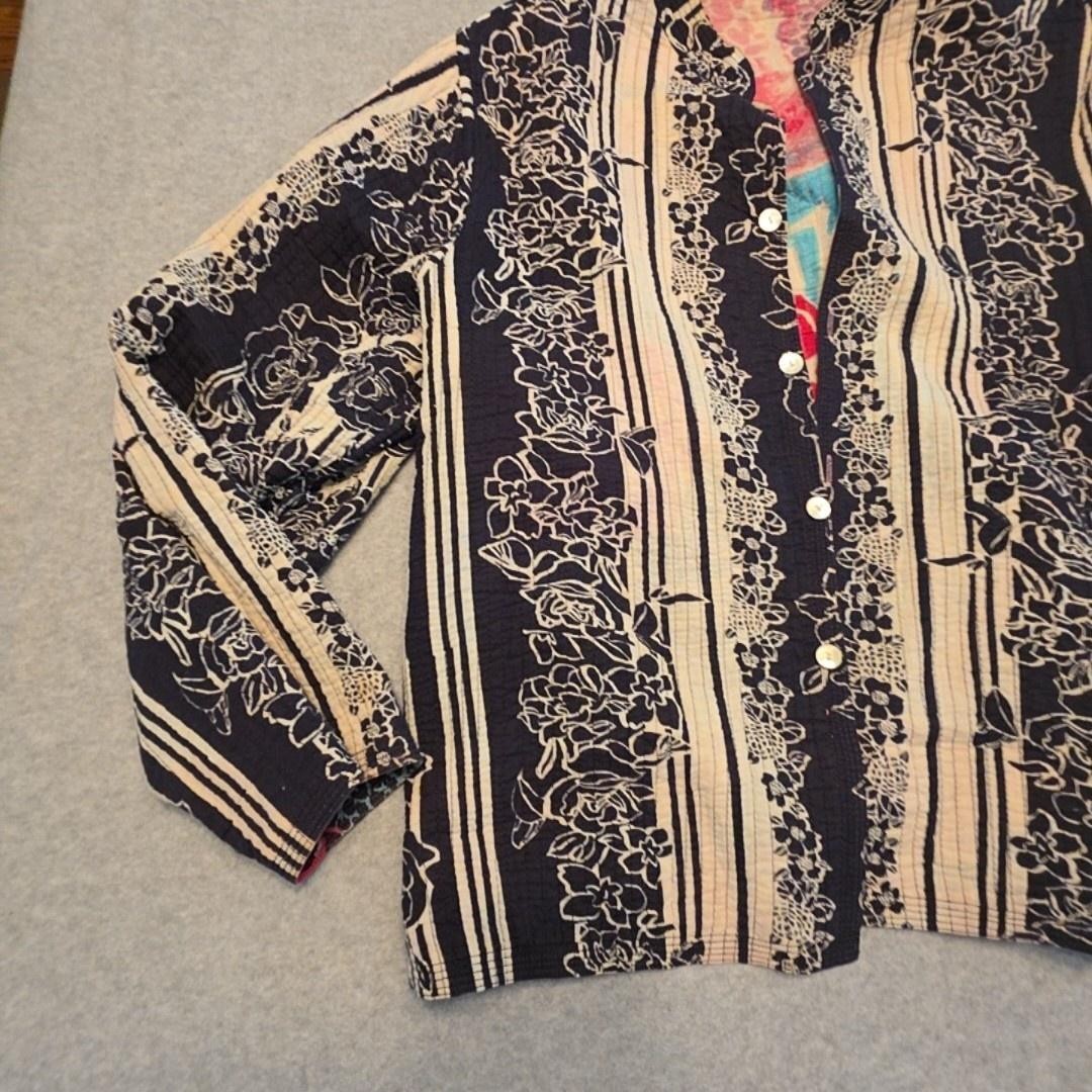 Floral Jacket Womens XL Multicolor Cotton Quilted Reversible Short Button Boho