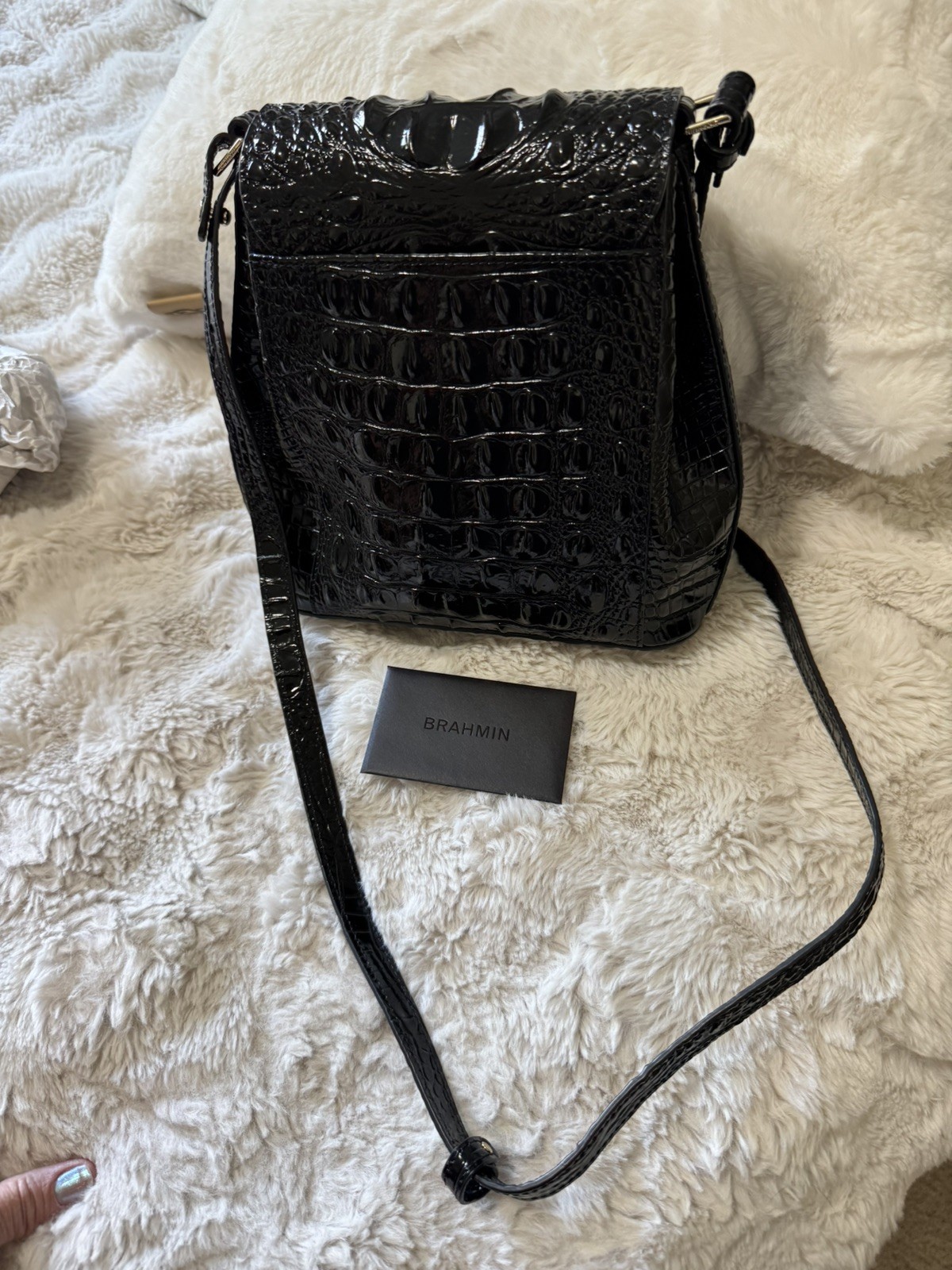 Brahmin Margo Melbourne black Embossed Croc Leather CROSSBODY