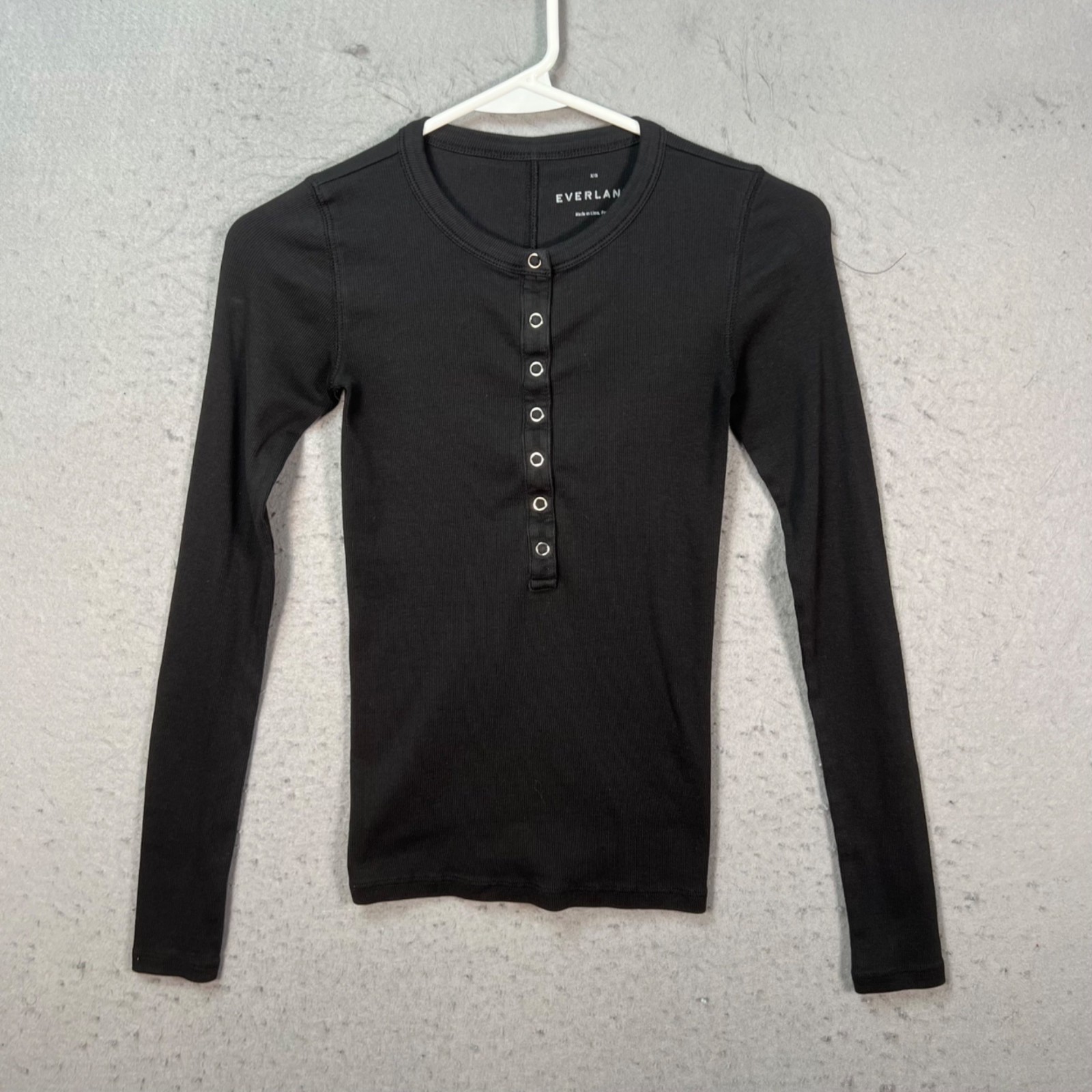 Everlane Womens Size XS Black Long Sleeve Henley Ribbed T Shirt