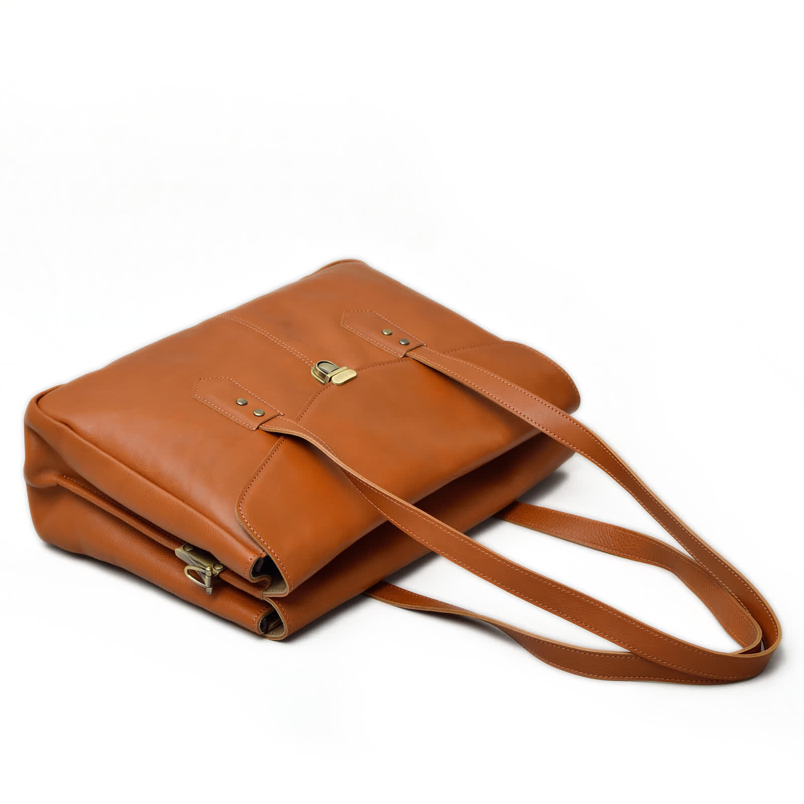 Erivis Brown Women Genuine Leather Briefcase with Adjustable Strap