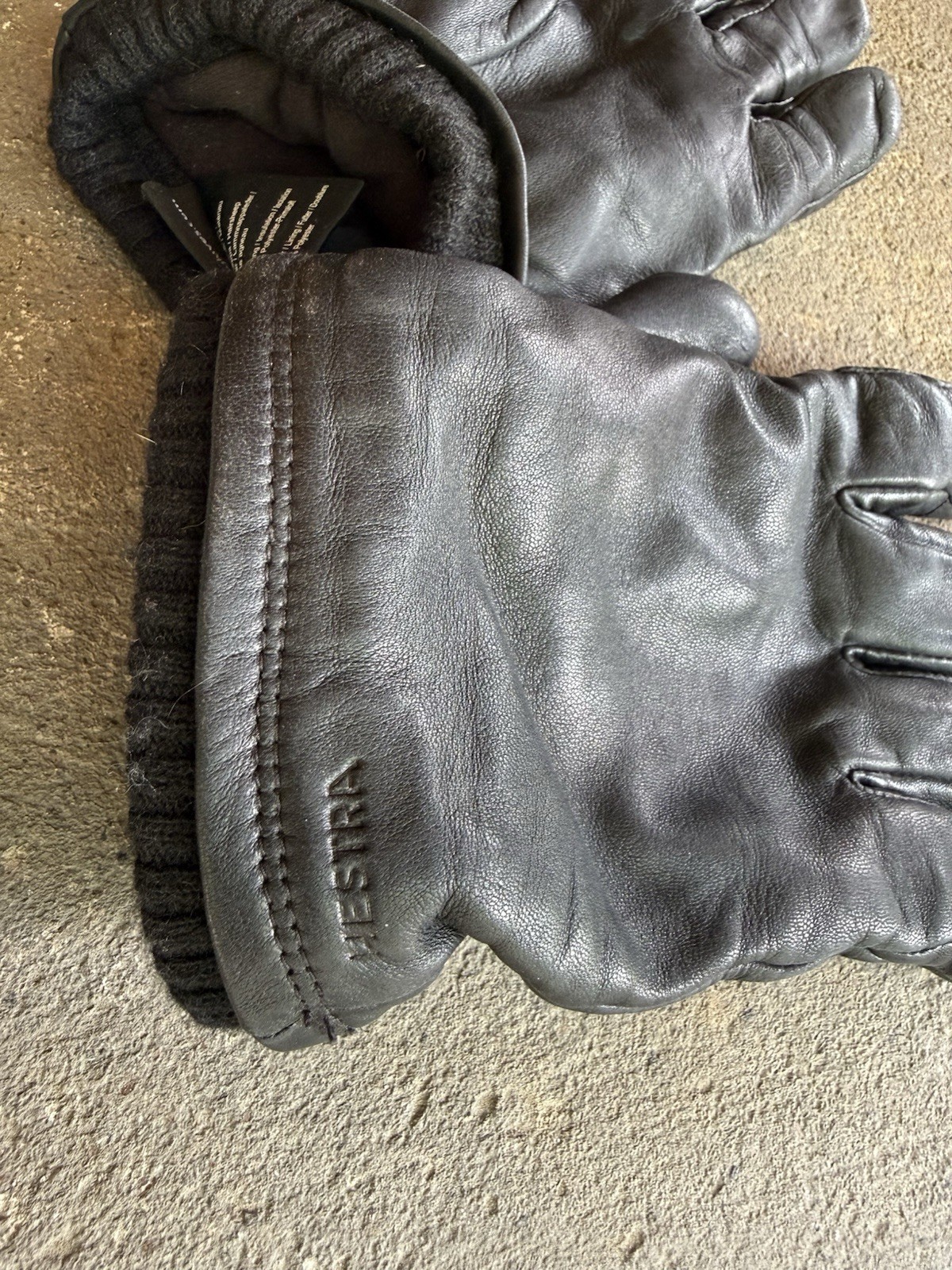 HESTRA Mens Black JOHN Insulated Ribbed Cuff Leather Gloves 9