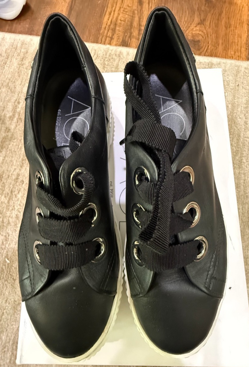 AGL Black Leather Sneakers W Sz 37 Excellent!
