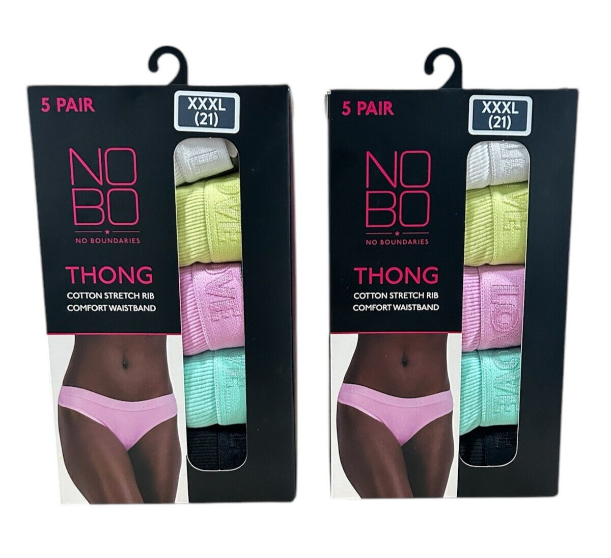 No Boundaries Womens 5 Pack Stretch Ribbed Thong Underwear XXXL (21) – LOT OF 2
