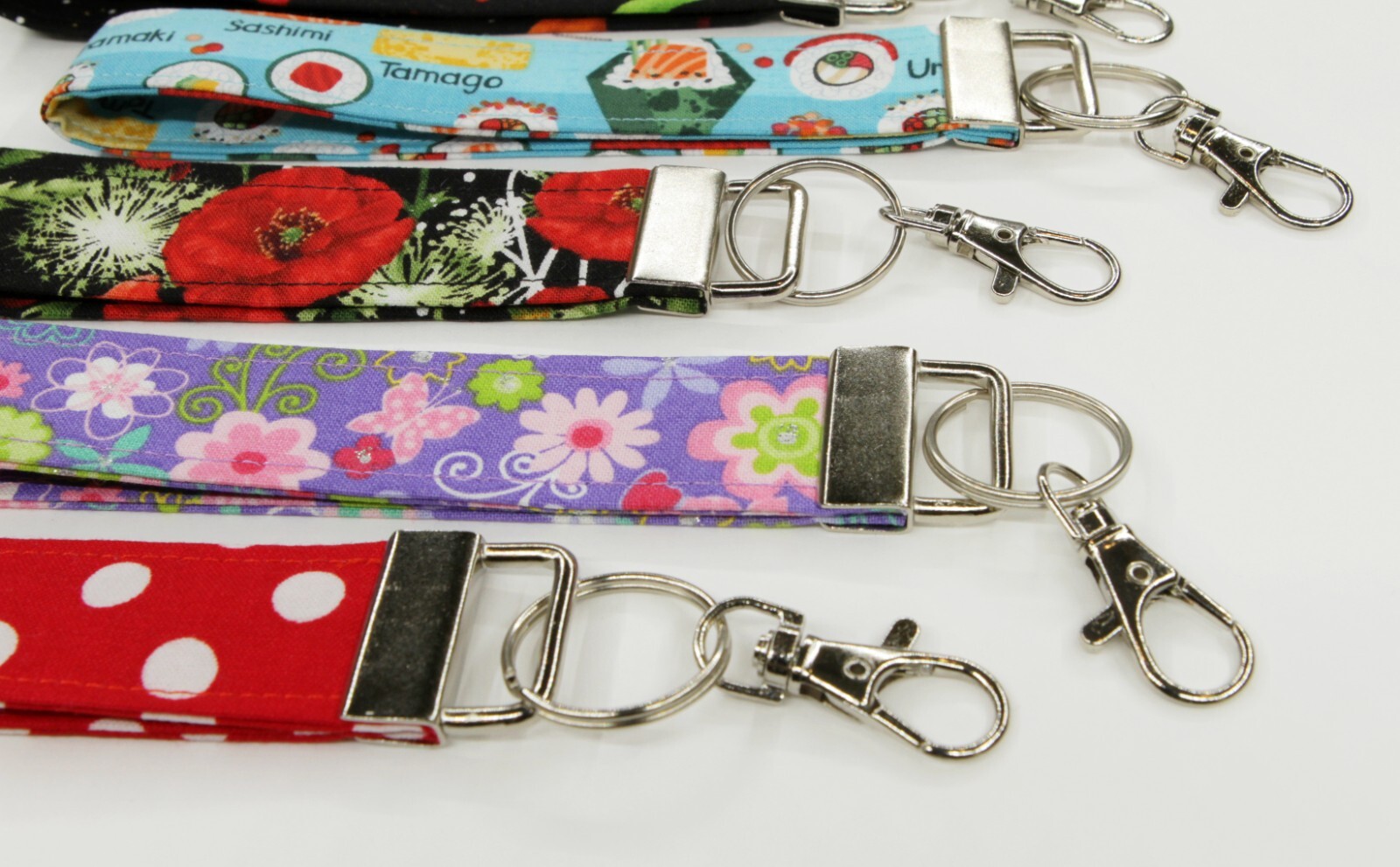 Cotton Fabric Keychain Wristlet, Key Fob Lanyard, Various Prints/Colors