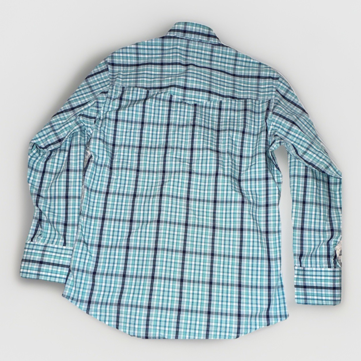 Wrangler Authentic Western Men’s M Blue White Plaid Woven Pearl Snap Shirt