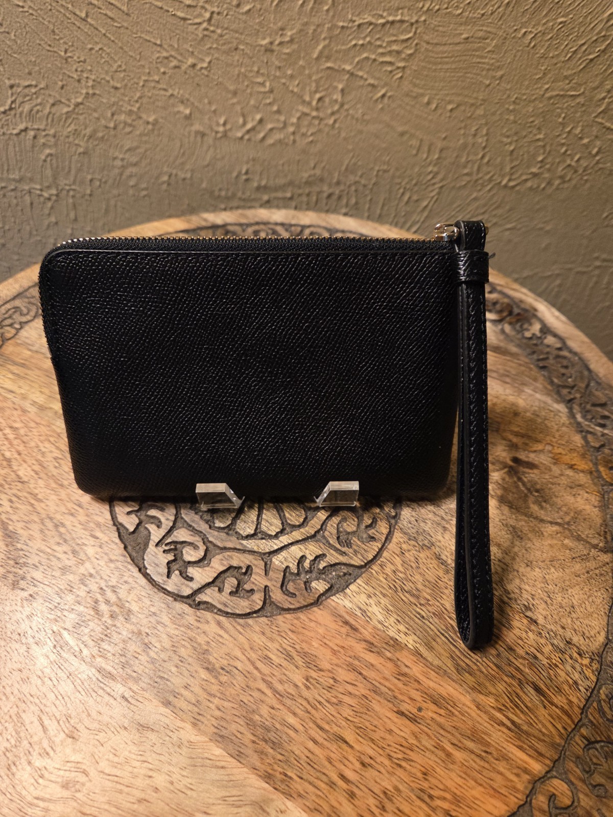 Coach Black Logo Zip Wristlet Wallet w/ Wrist Strap & Credit Card Slots