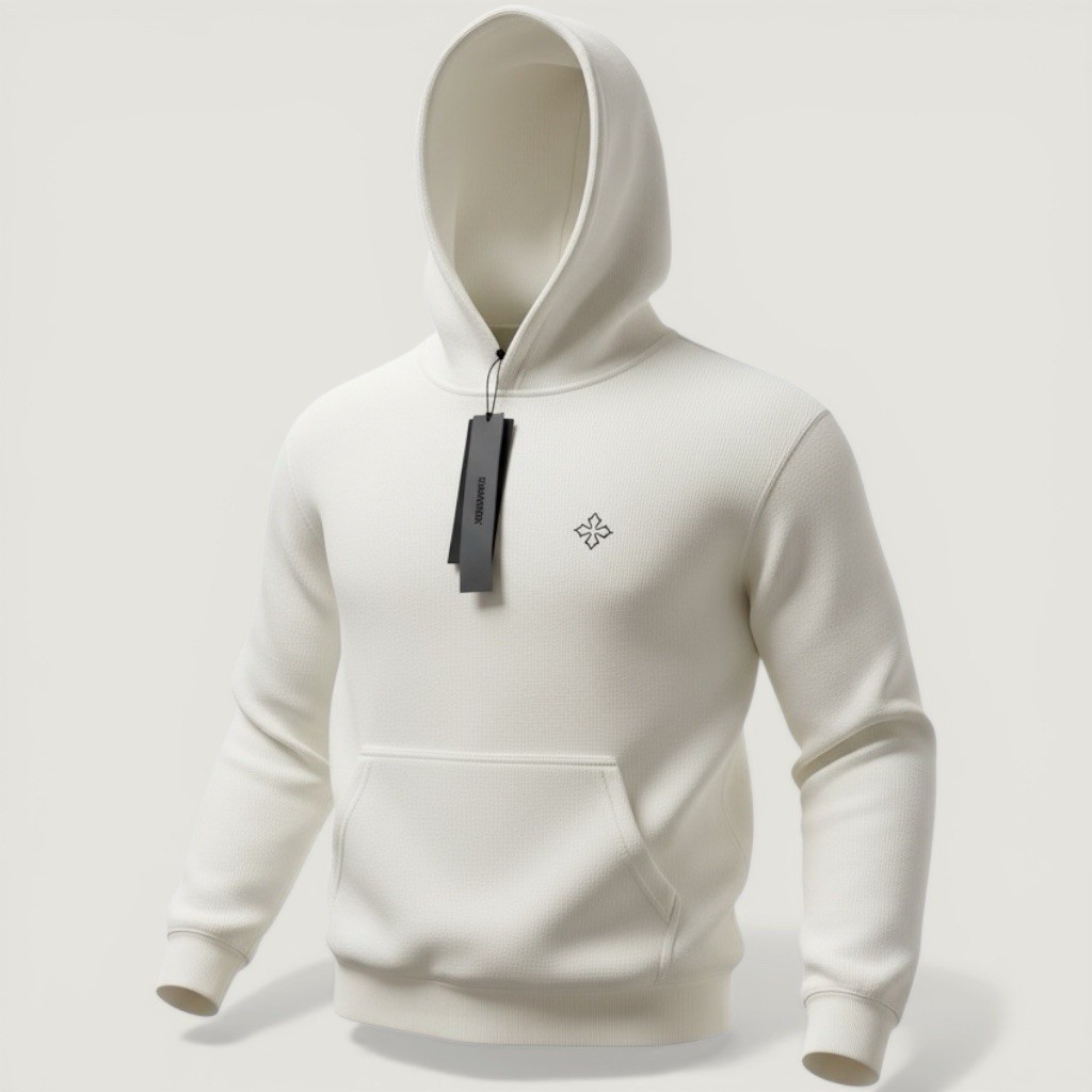 ClimaxVision Knit Hoodie L Cream Heavyweight Cross Logo Oversized