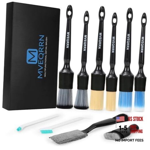 10Pcs Car Detailing Brush Set,Boars Hair Car 10pcs detail brush set black