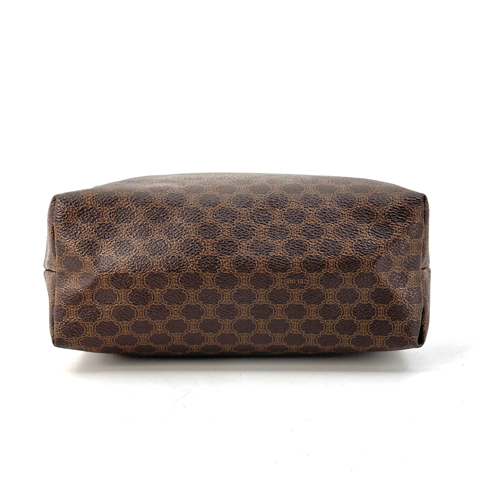 CELINE Vintage Macadam Vanity Clutch Bag Purse Cosmetic Pouch Brown
