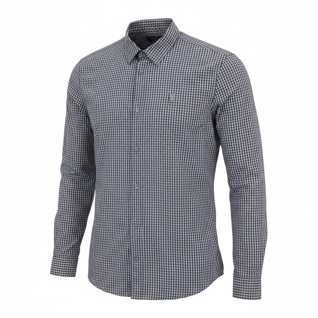 AllSaints Neishi Shirt Mens Medium Black Check Cotton Long Sleeve Button Down