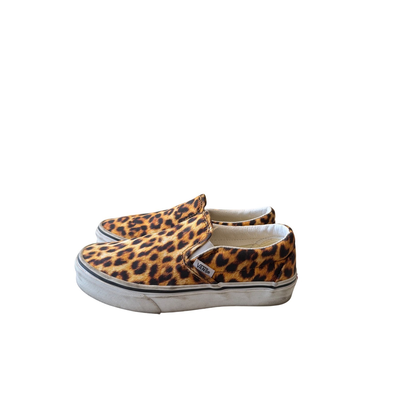 Vans Classic Slip-On Leopard Print Skate Shoes Mens 3.5 Womens 5.0 Tan Black