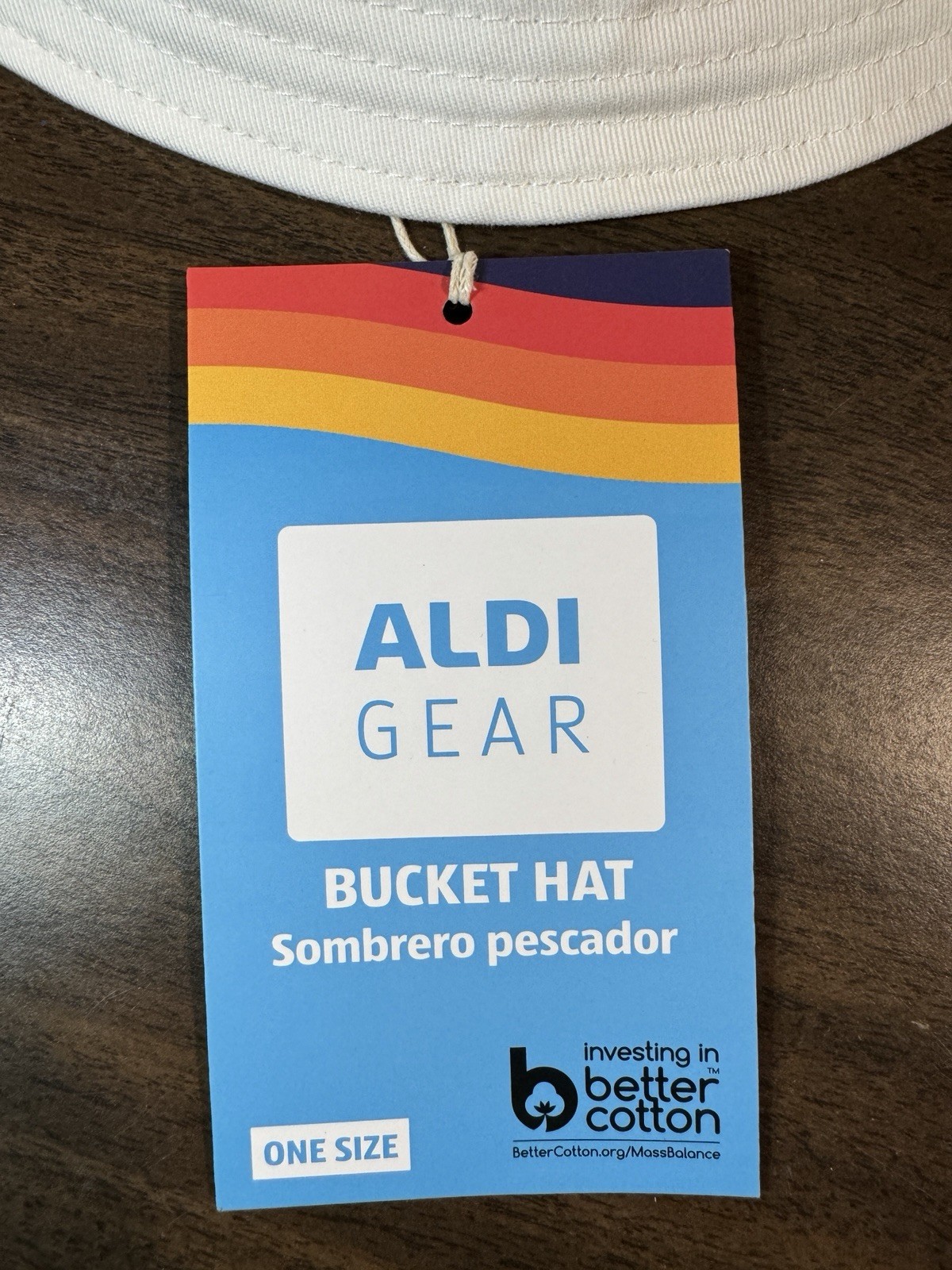 New NWT ALDI Gear White Bucket Hat with Iconic Logo Rainbow Stripes One Size