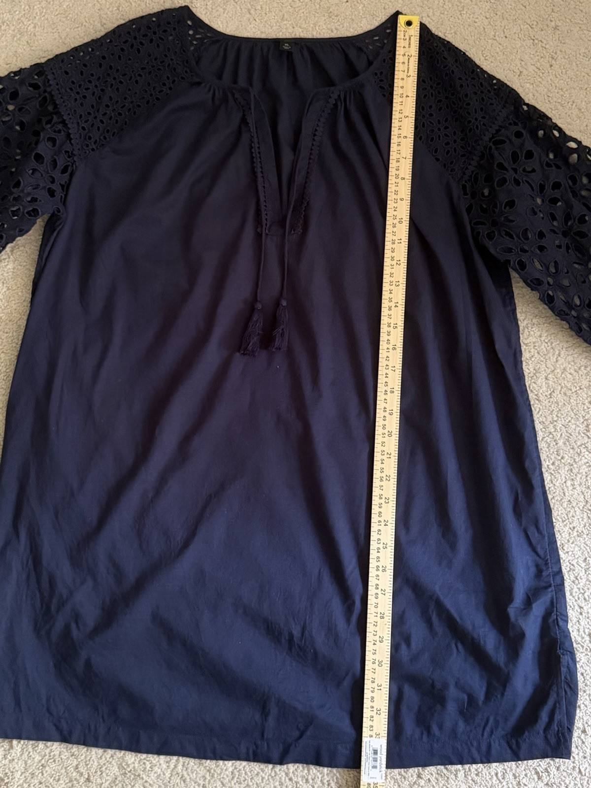 J.Crew Blue Eyelet Lace V-Neck 3/4 Sleeve Tunic Blouse Women’s XL