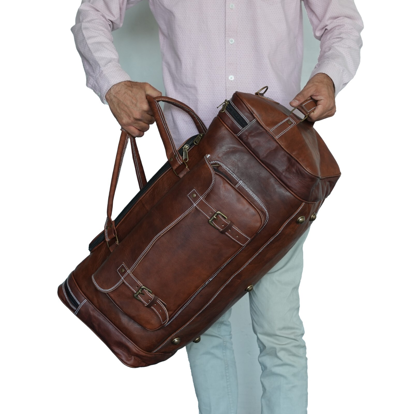 Handmade Genuine Leather Travel Duffel Luggage Weekender Overnight Bag Unisex
