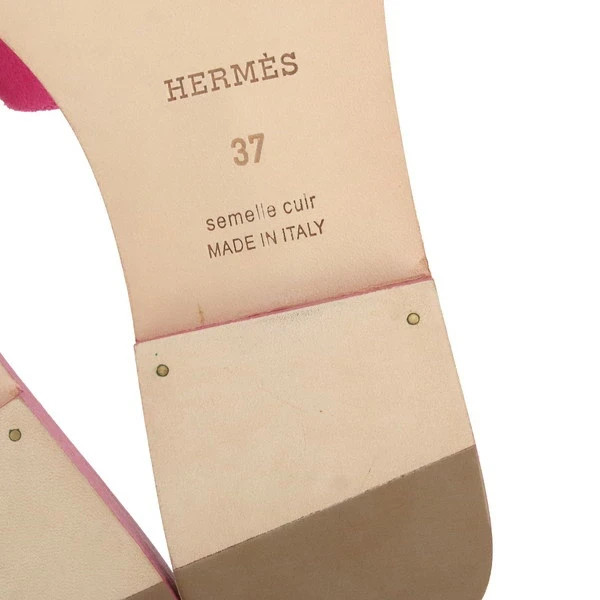 New Auth HERMES ORAN SANDAL Velor Chevre leather Pink Flat 37 size Women