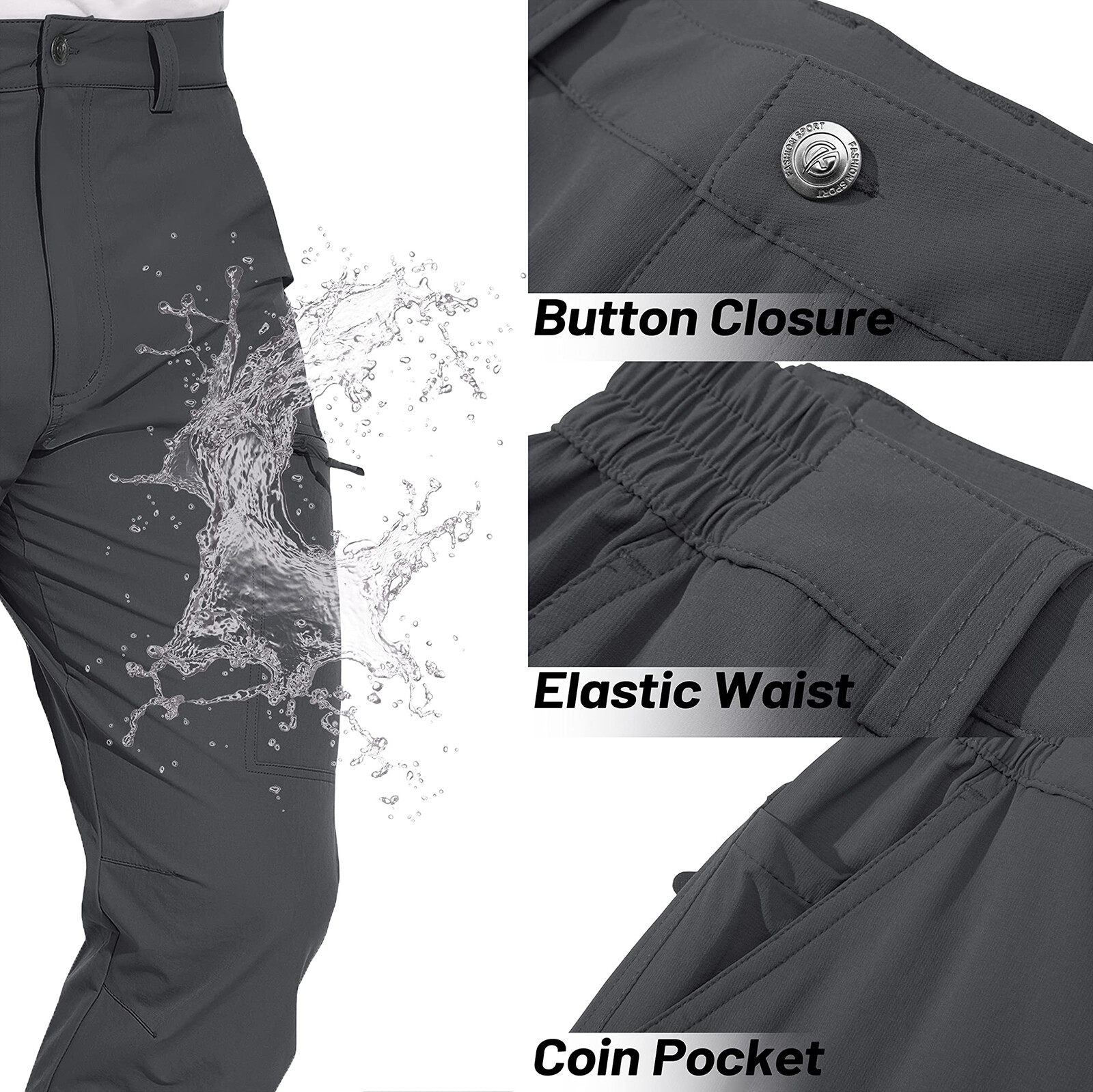 Mens Lightweight Hiking Pants Quick Dry Cargo Work Ripstop Water Resistant Pants