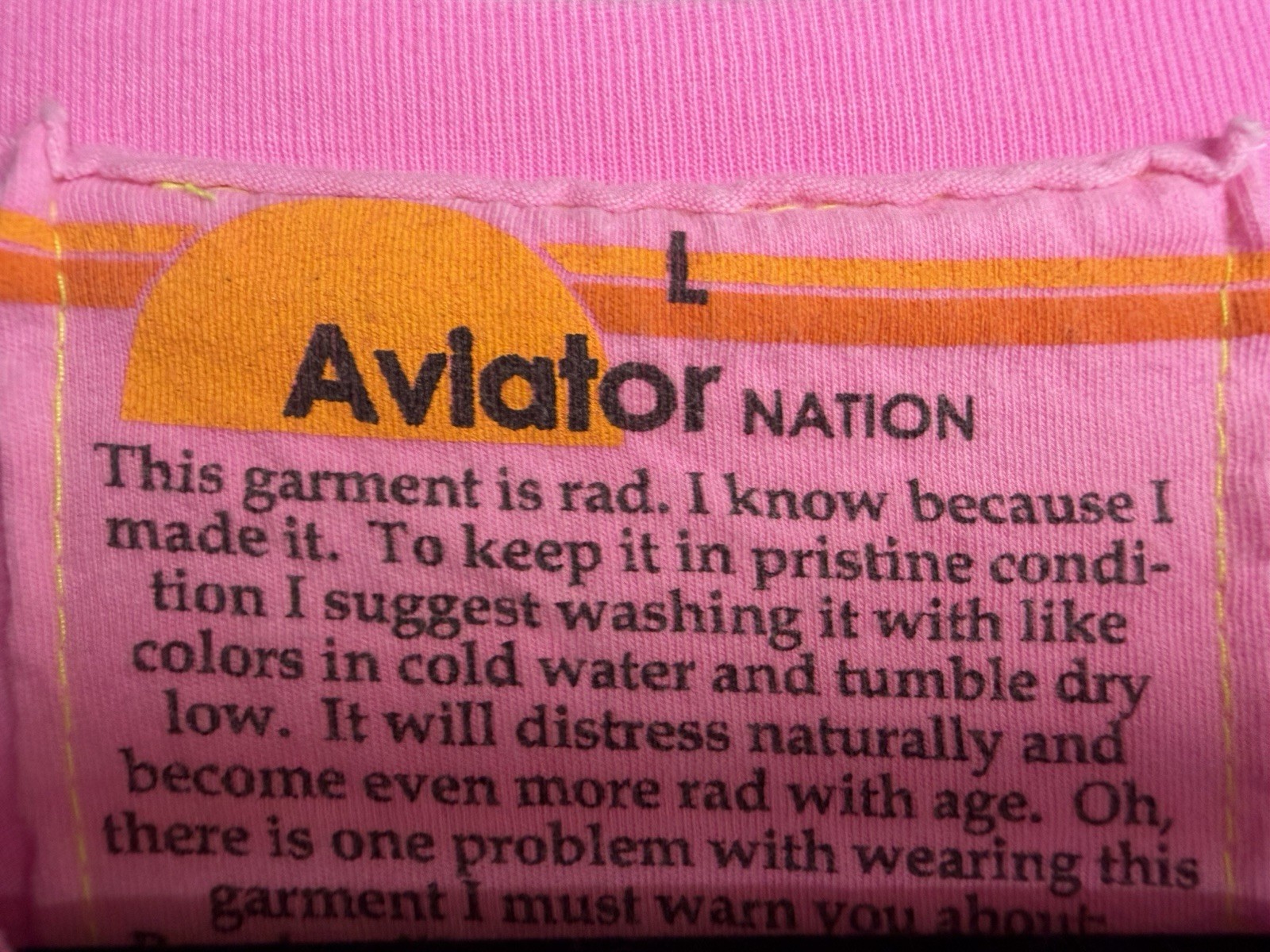 Aviator Nation Pink Lightning Bolt Logo Graphic Print Crew Neck Tee Women’s L