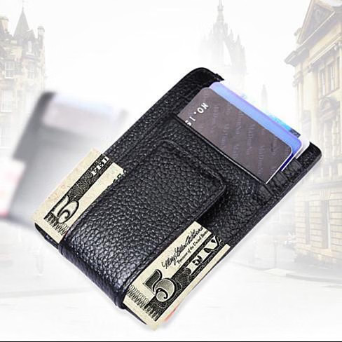 RFID Blocking Money Clip Wallet, Slim PU Leather Card Holder Black