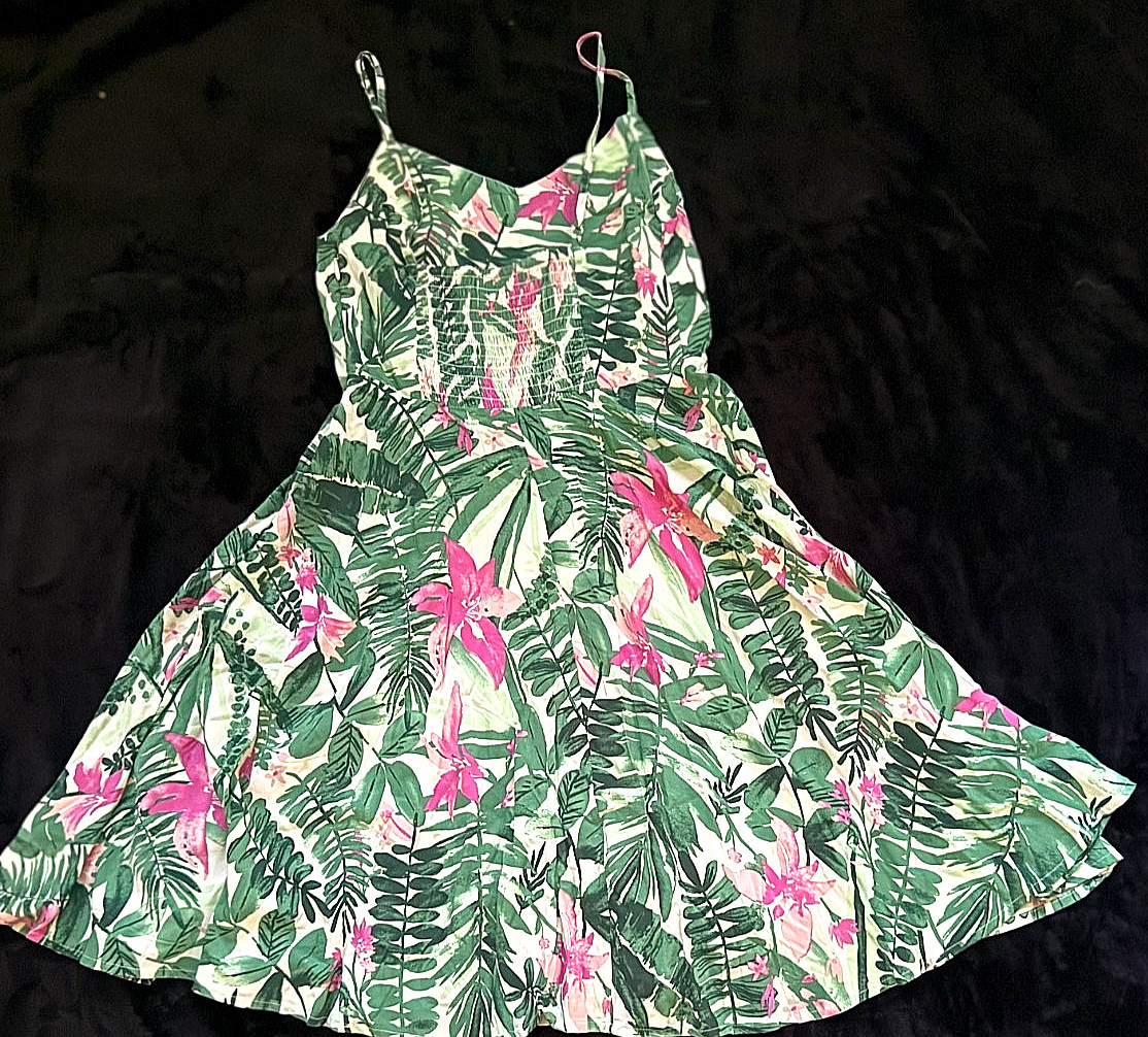 tropical floral spaghette strap fit and flare sundress