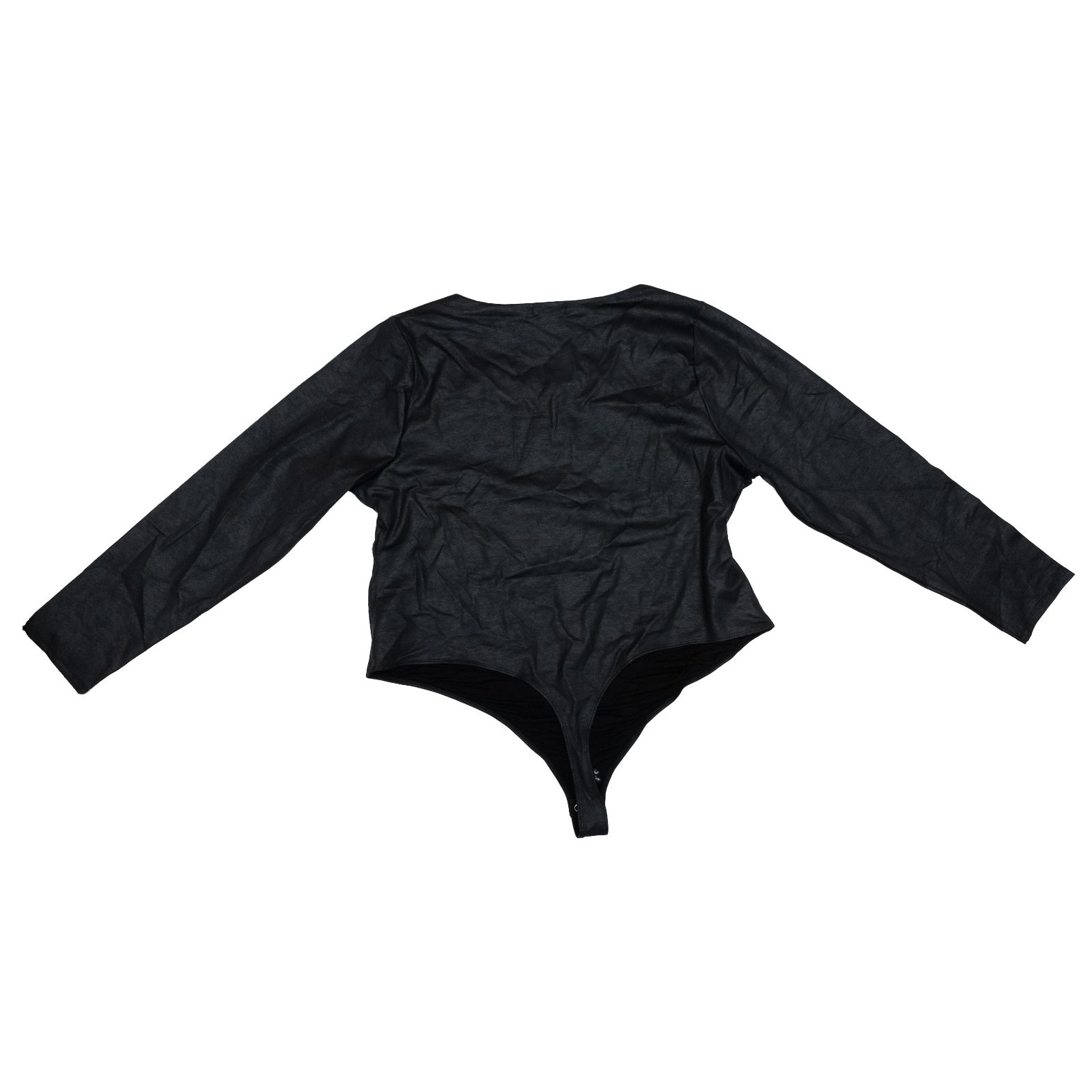 GOOD AMERICAN Leather‑Like Crewneck Long Sleeve Bodysuit Black Size 7 NWT