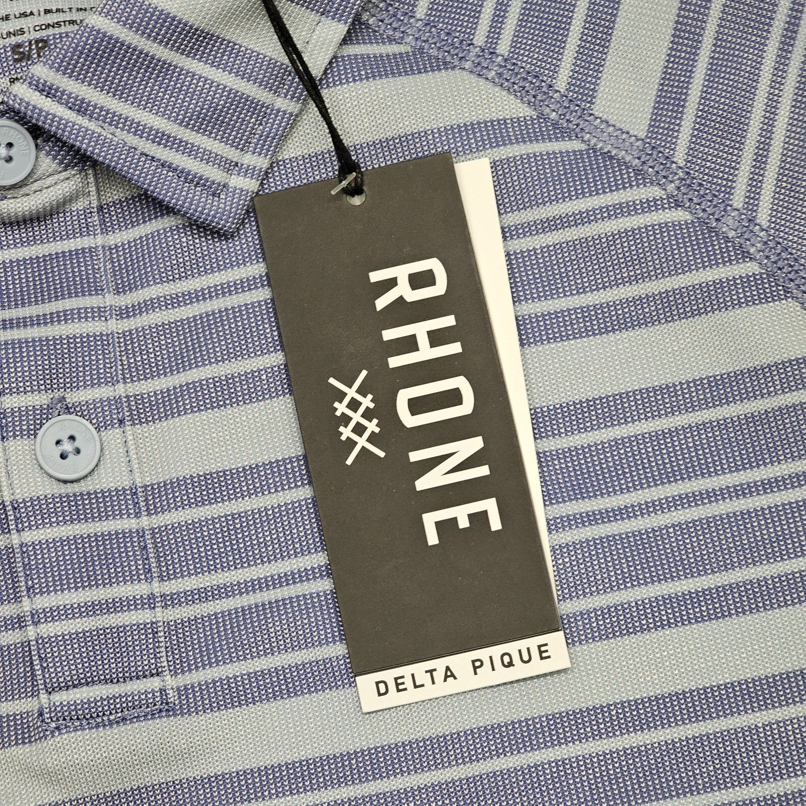 RHONE Mens Small Blue Delta Pique Stripe Polo Mesh Fabric