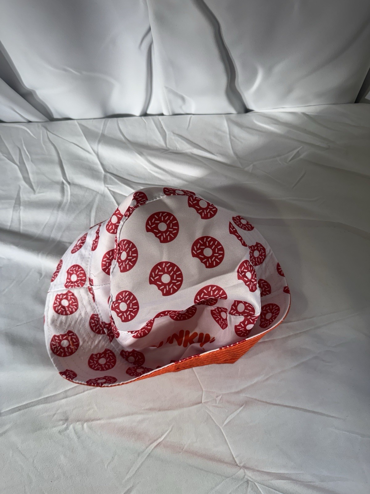 Dunkin’ Donuts Reversible Bucket Hat Orange White Donut Print Logo Promo – NEW!