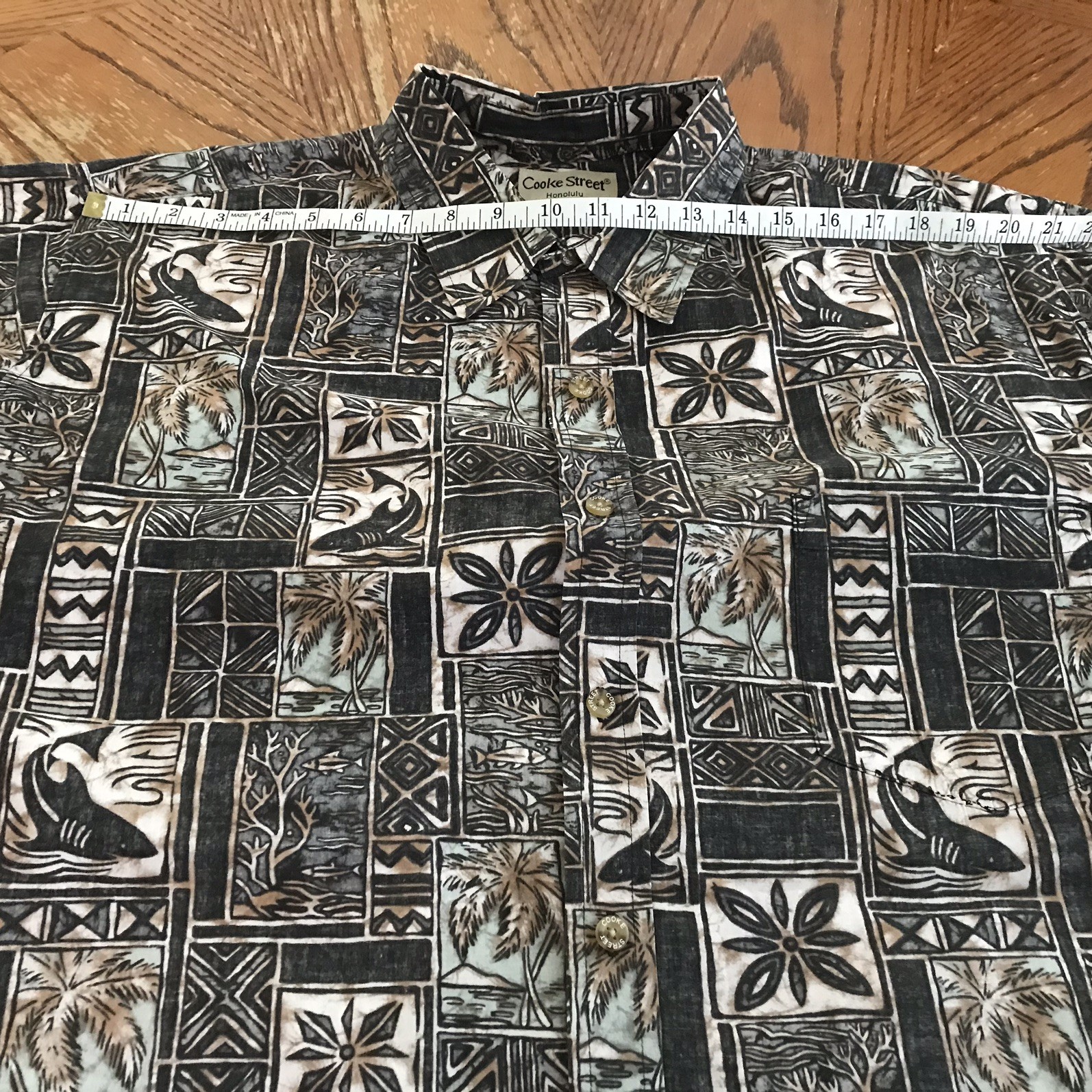 Cooke Street Honolulu Shirt Men’s XXL Black Grey Brown Reverse Palm Hawaiian