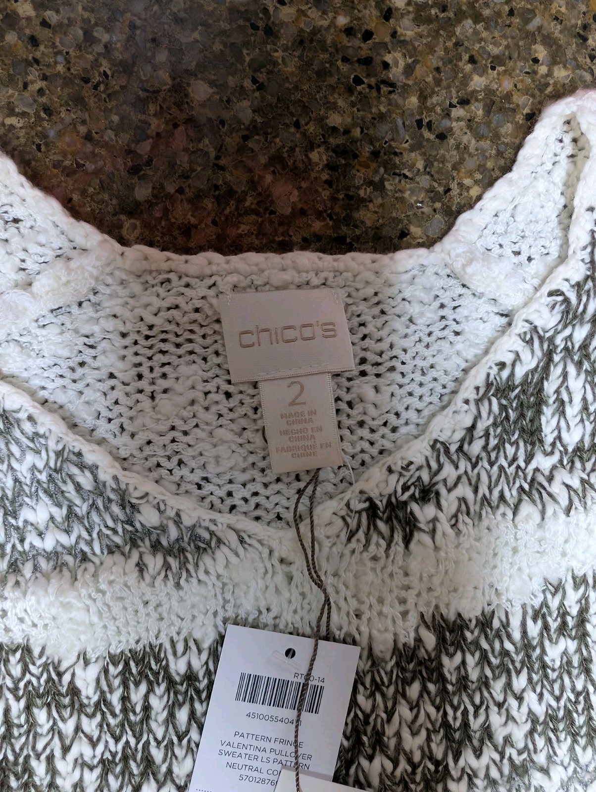 Chicos Womens Fringe Sweater Size 2 White Moss Green