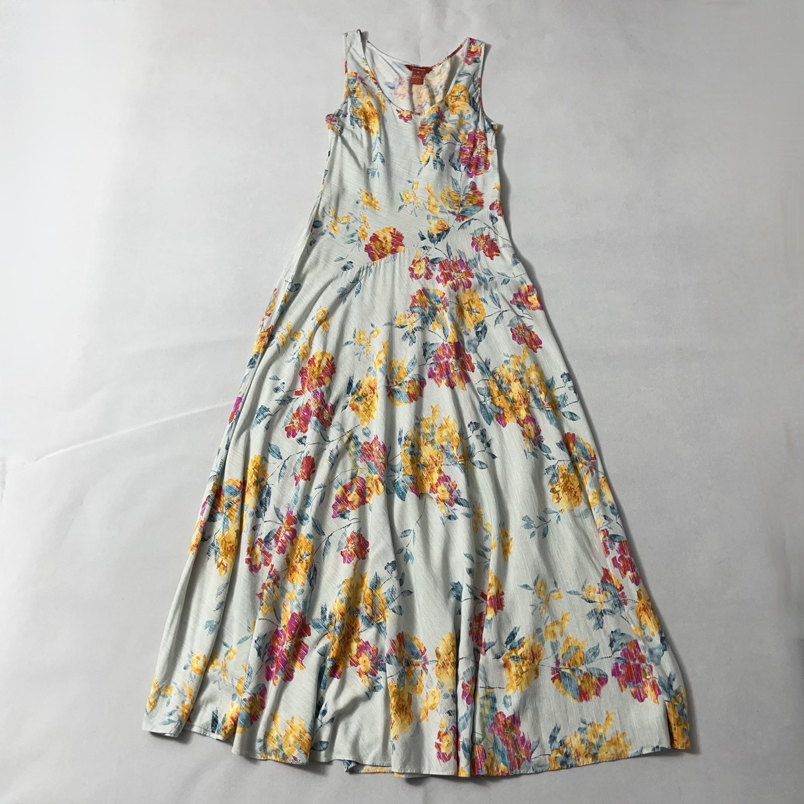 Sundance Maxi Dress Medium Light Blue Floral Rayon Sleeveless Boho Cottagecore