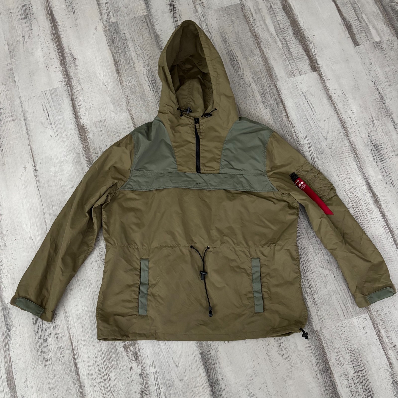 Alpha Industries Anorak Jacket Men’s Large Green Pullover Hooded Windbreaker