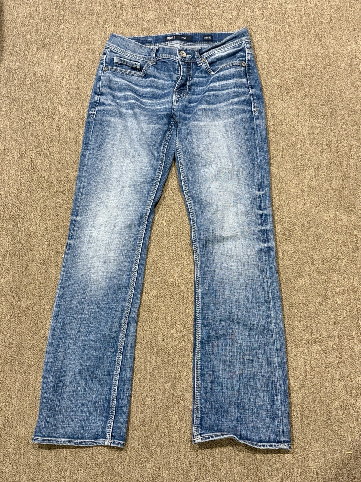 BKE Aiden Jeans Straight Leg Medium Blue Wash 29×32 Thick Stitching Stretch
