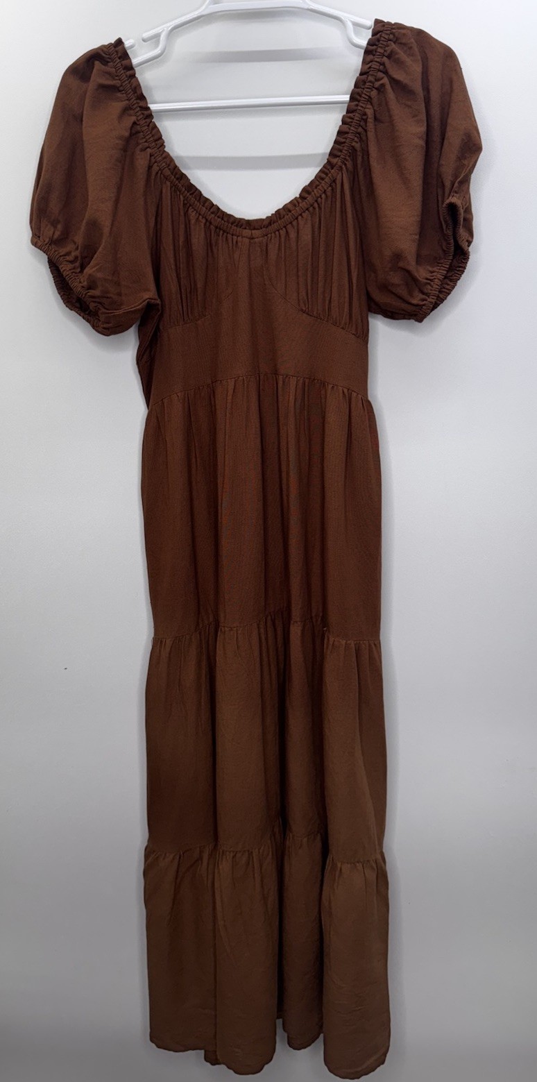 Sim & Sam NWT Tiered Linen Blend Maxi Dress Open Back With Ties Beach Earthy M