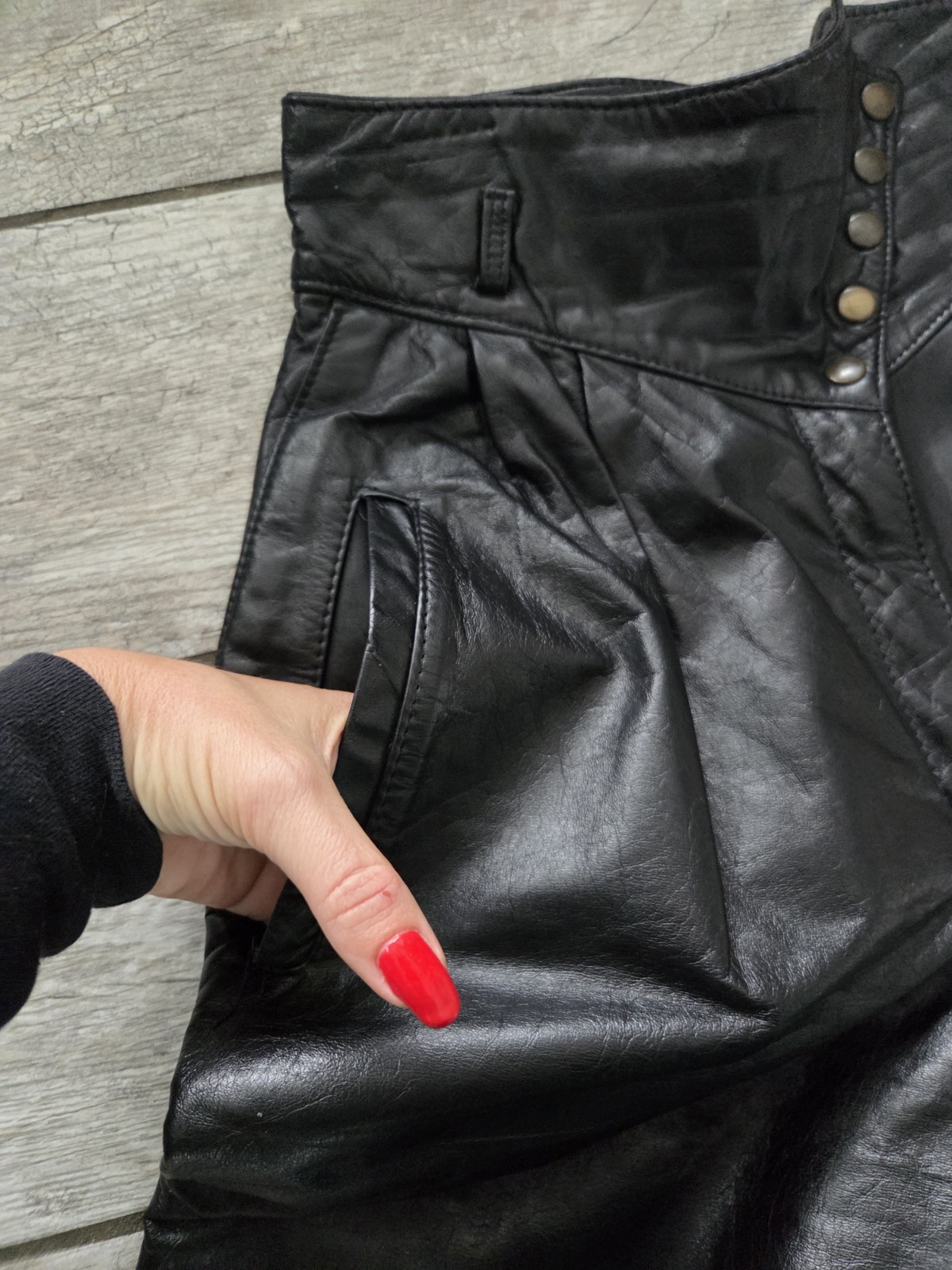 Vintage Deja Vou Designs High-waisted Black Leather Pants Womens M Biker Western
