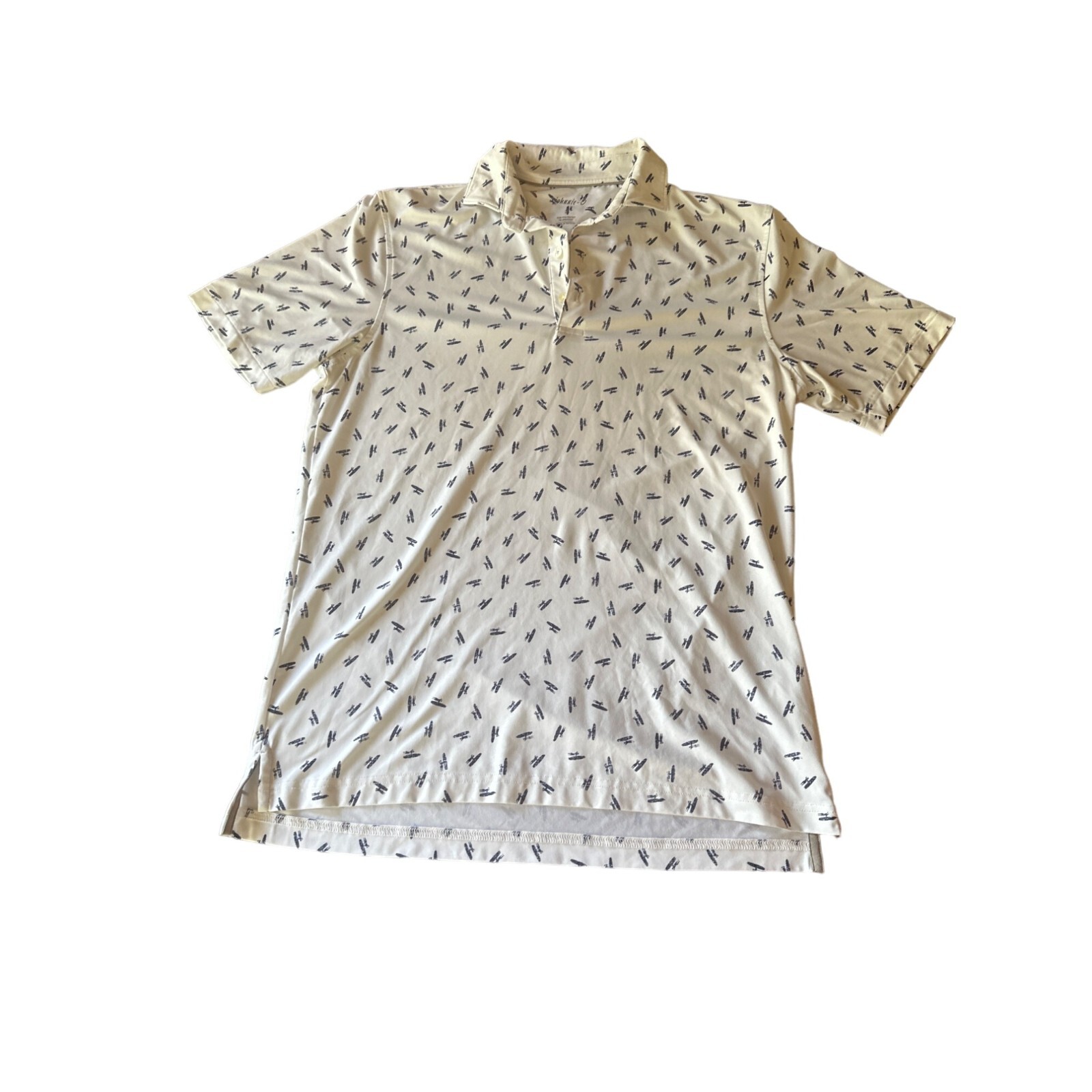 Johnnie O Modern Blue White Novelty Print Surfer Polo Blue Size Small