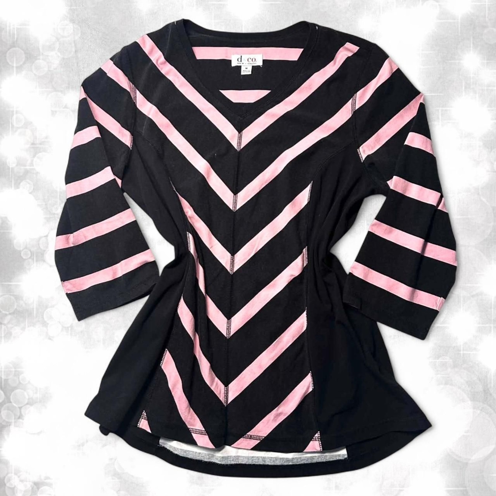 Y2K alt style chevron striped pink and black 3/4 sleeve top