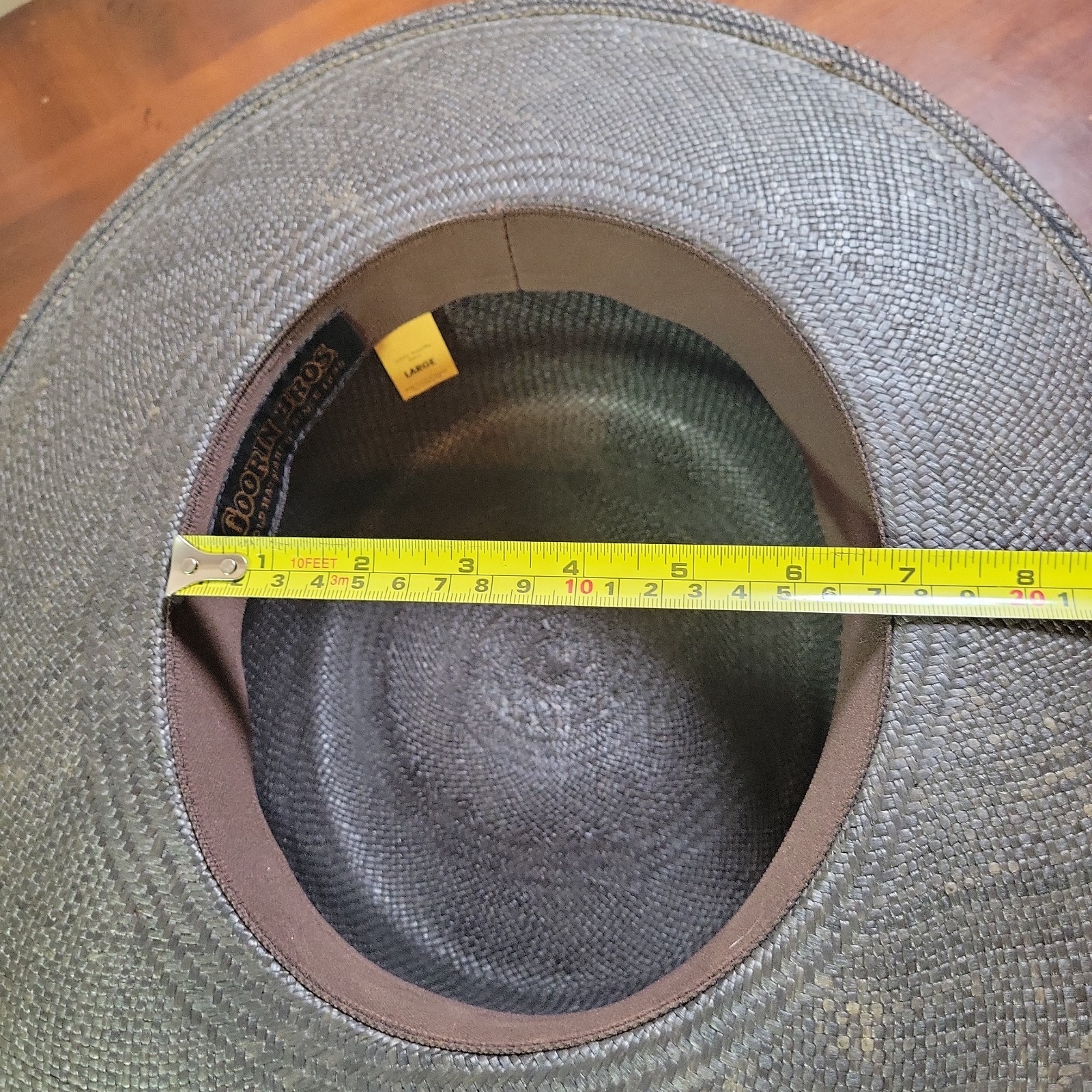 Goorin Bros Charcoal Flat Brim Panama Fedora Hat Toquilla Straw Boater 23″ 7 3/8