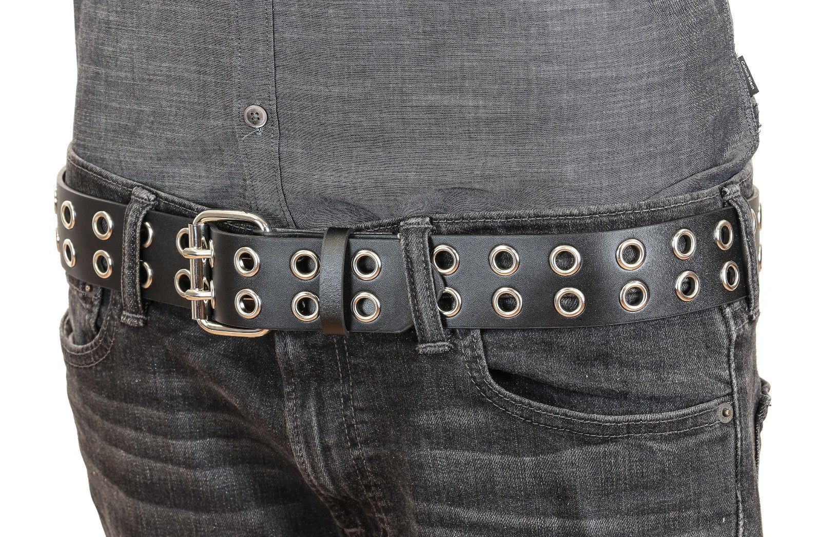 2 Row Eyelet Grommet Leather Uniform Belt Heavy-duty USA Made Rock Goth Metal