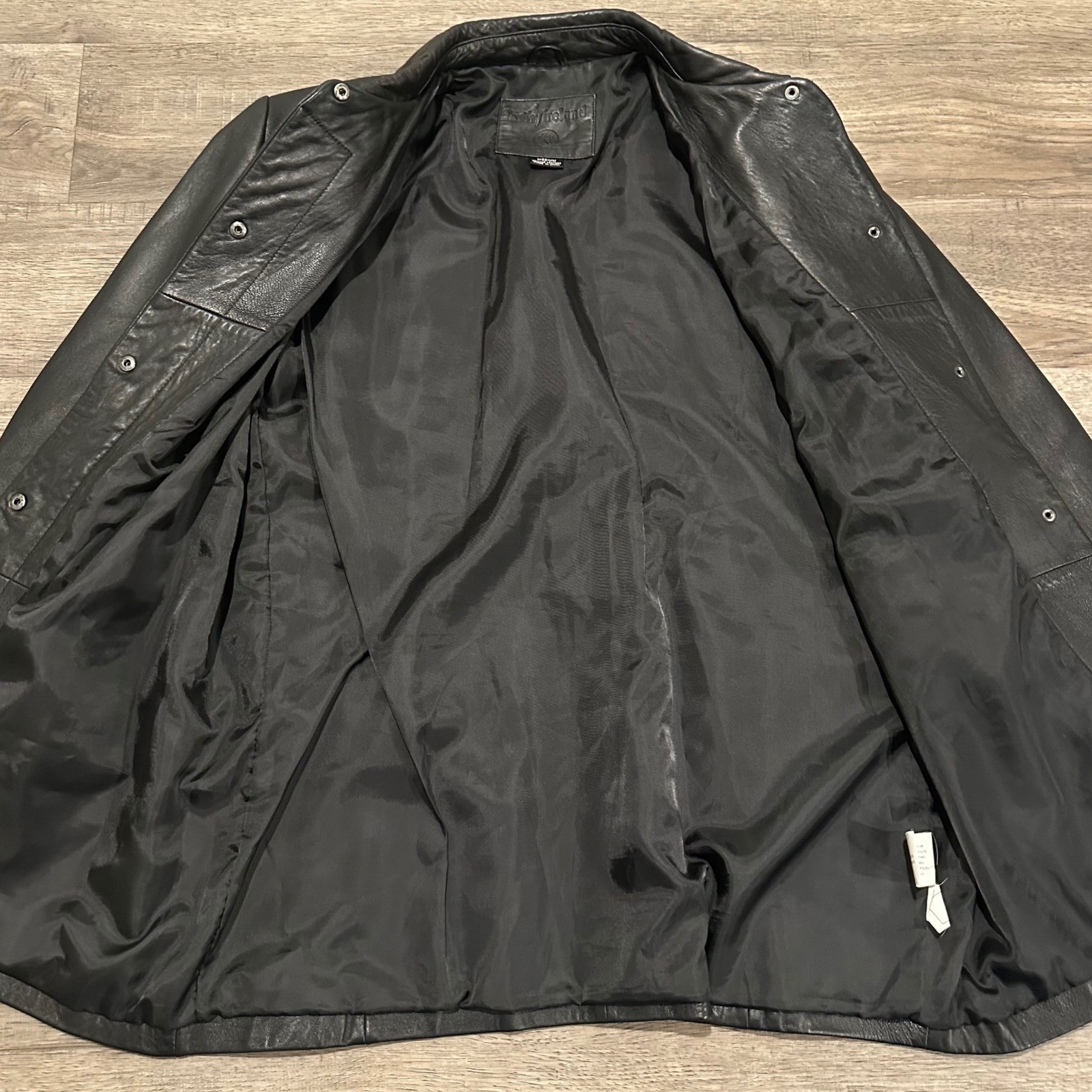 Kathy Ireland Black Genuine Leather Jacket Women M Vintage 90s Button Front