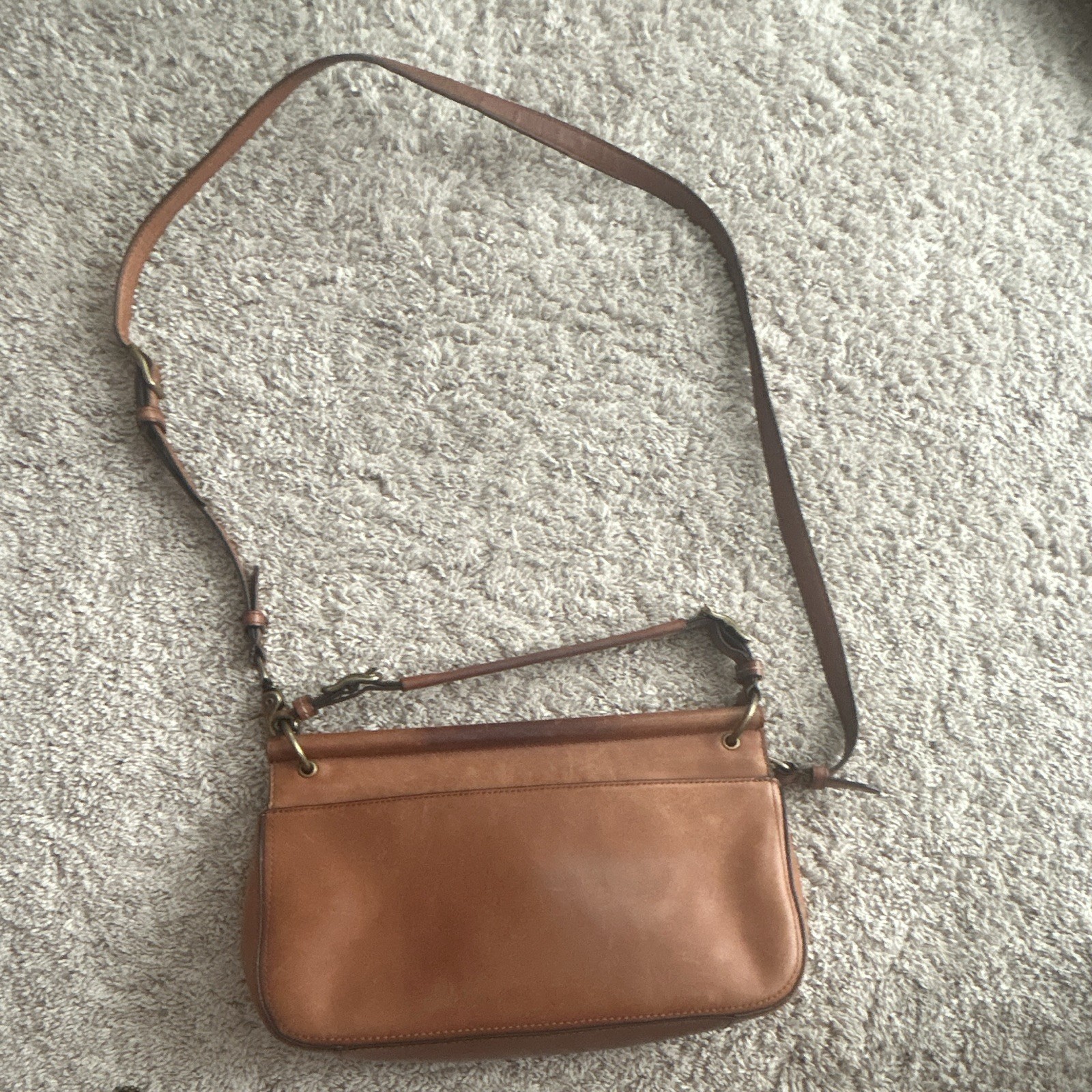 Coach Women’s Brown Legacy Satchel, Turnlock & Zip, Crossbody Strap, Charm