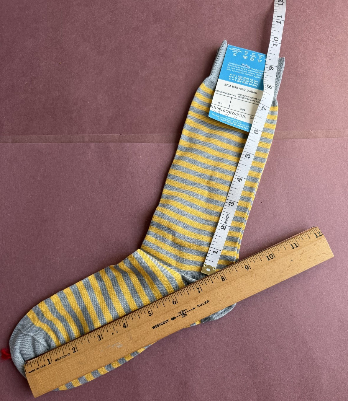 Spring/Summer 2022 Men’s Bresciani Socks NWT Blended Fabric Yellow/Grey Stripe