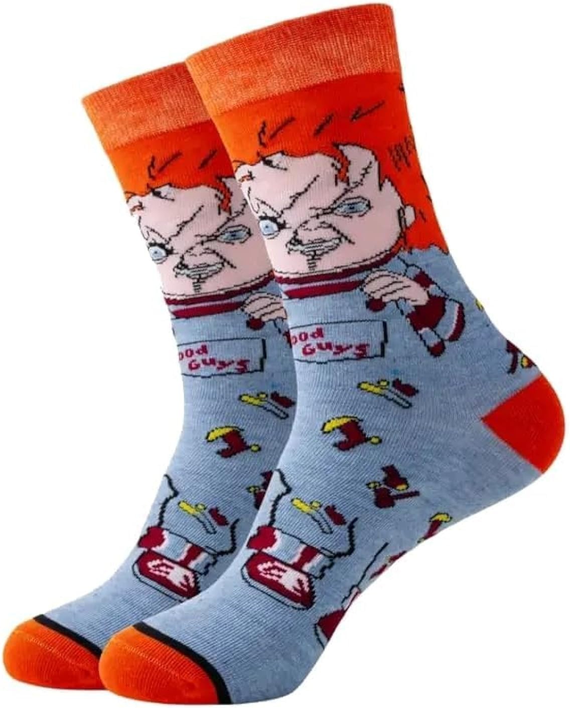 CHUCKY DOLL | Mens Blue Horror Scary Novelty Socks | One Size UK 6-11 EU 40-46